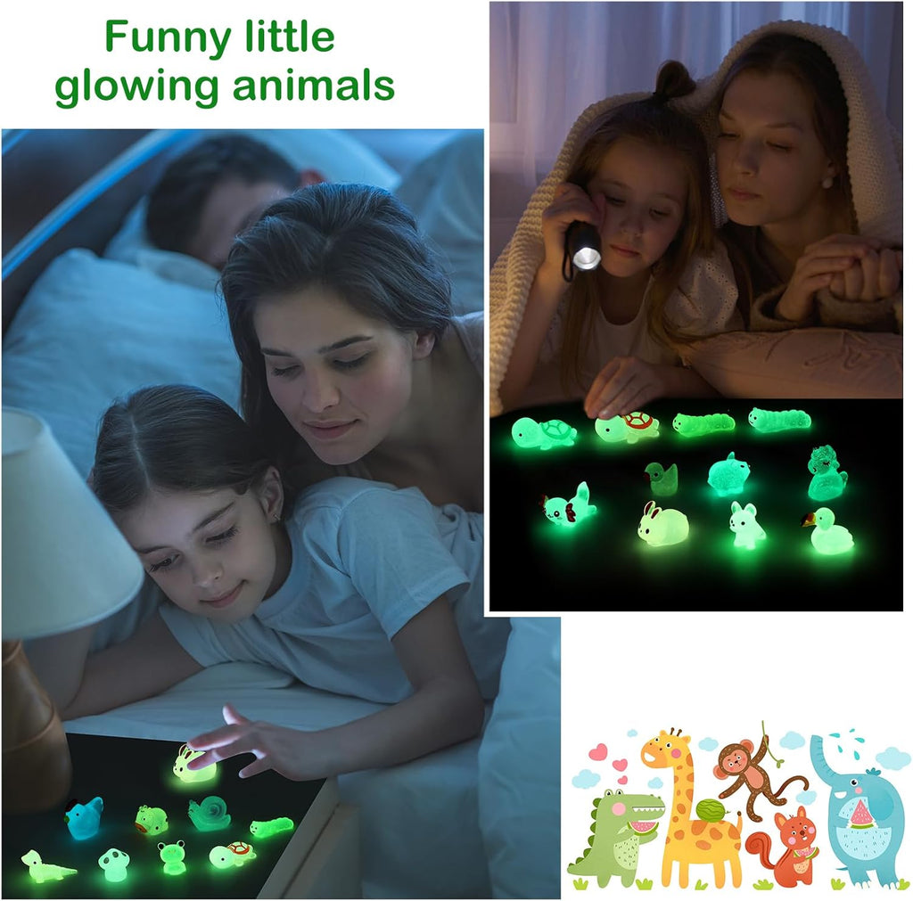 Luminous mini Resin Animals to Hide 120 Pcs Tiny Resin Animals Glow in The Dark for Miniature Fairy Garden Decoration Accessories Micro Landscape Aquarium Potted Decoration
