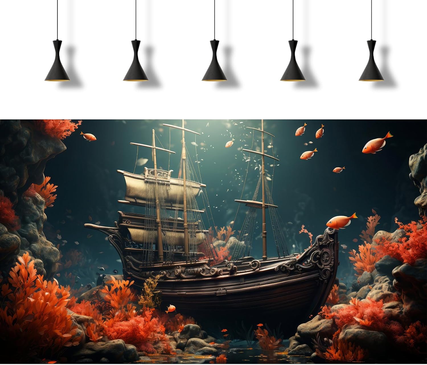 Pirate Shipwreck Aquarium Background Under The Sea Coral Reefs Fish Tank Background Underwater Sunken Ship Landscape Terrarium Background Tropical Sea Marine Life Aquarium Tank Background 48x20in