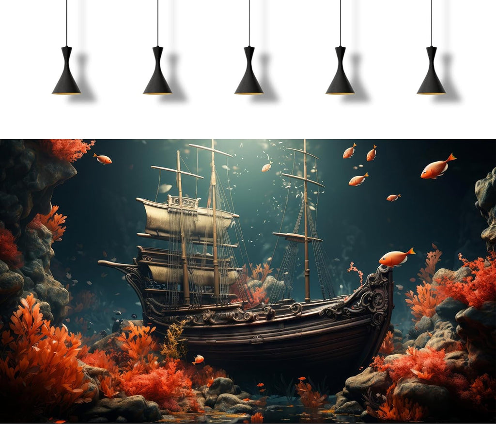 Pirate Shipwreck Aquarium Background Under The Sea Coral Reefs Fish Tank Background Underwater Sunken Ship Landscape Terrarium Background Tropical Sea Marine Life Aquarium Tank Background 72x24in