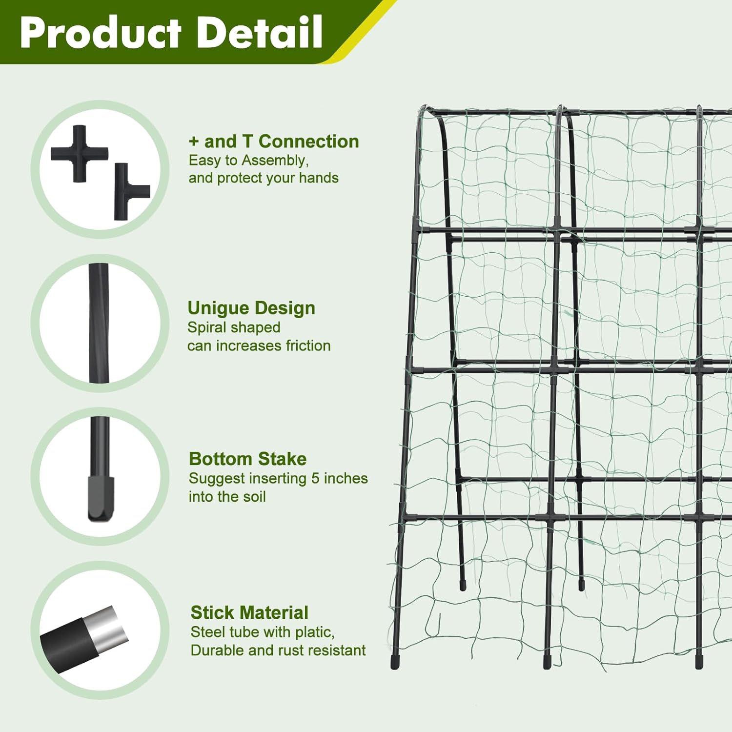GOJAWAY 63" L x 63" H Cucumber Trellis for Raised Bed, Metal Arch Garden Trellis for Climbing Plants Outdoor, U-Shape Gardening Support Frame for Vegetable, Flower, Fruits, Vine