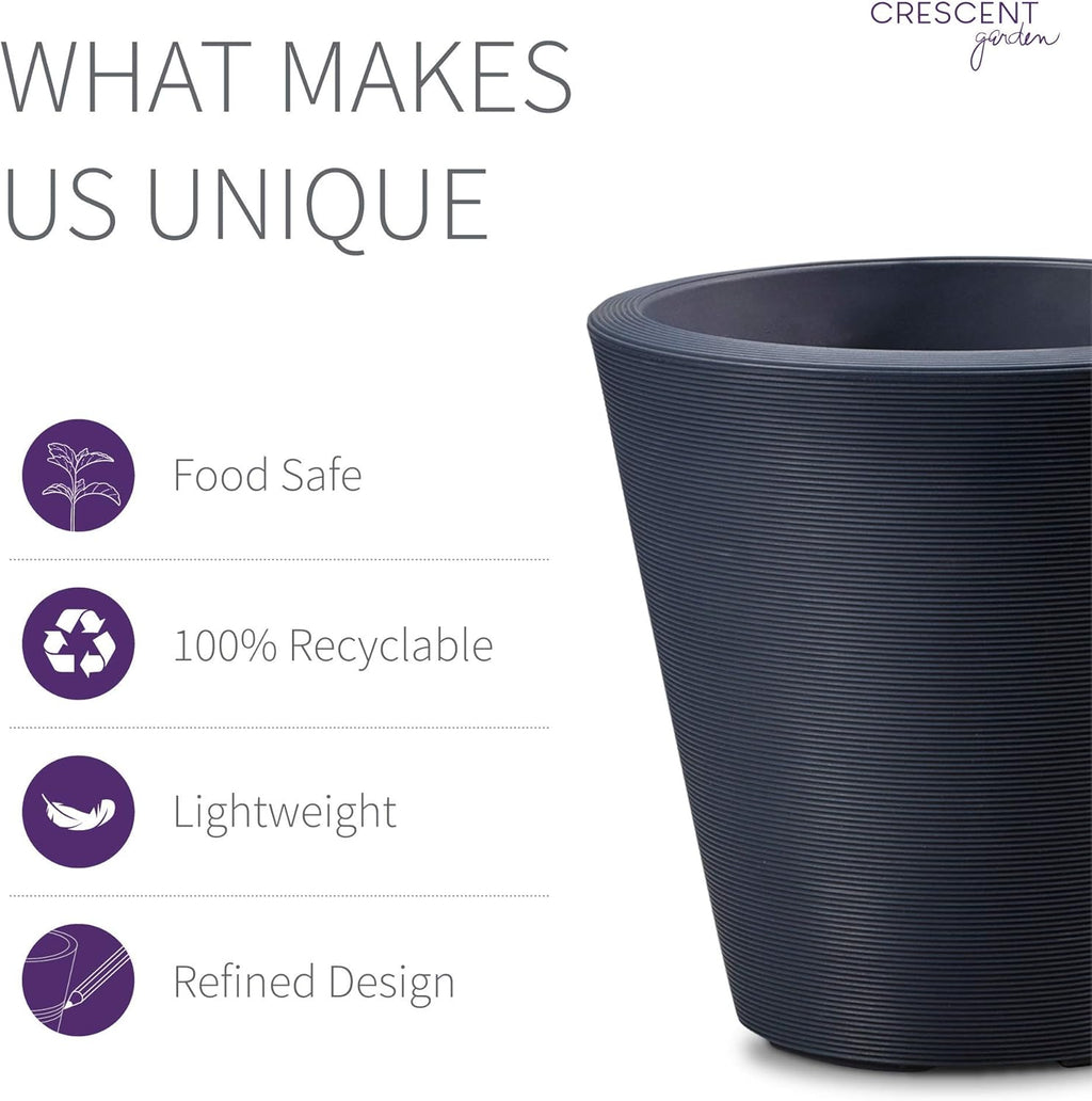 Crescent Garden Madison Planter– Weather-Resistant, Double Walled Indoor/Outdoor Plant Pot with Drain Hole – Durable All-Season Flower Container, 14" W (Midnight Blue)