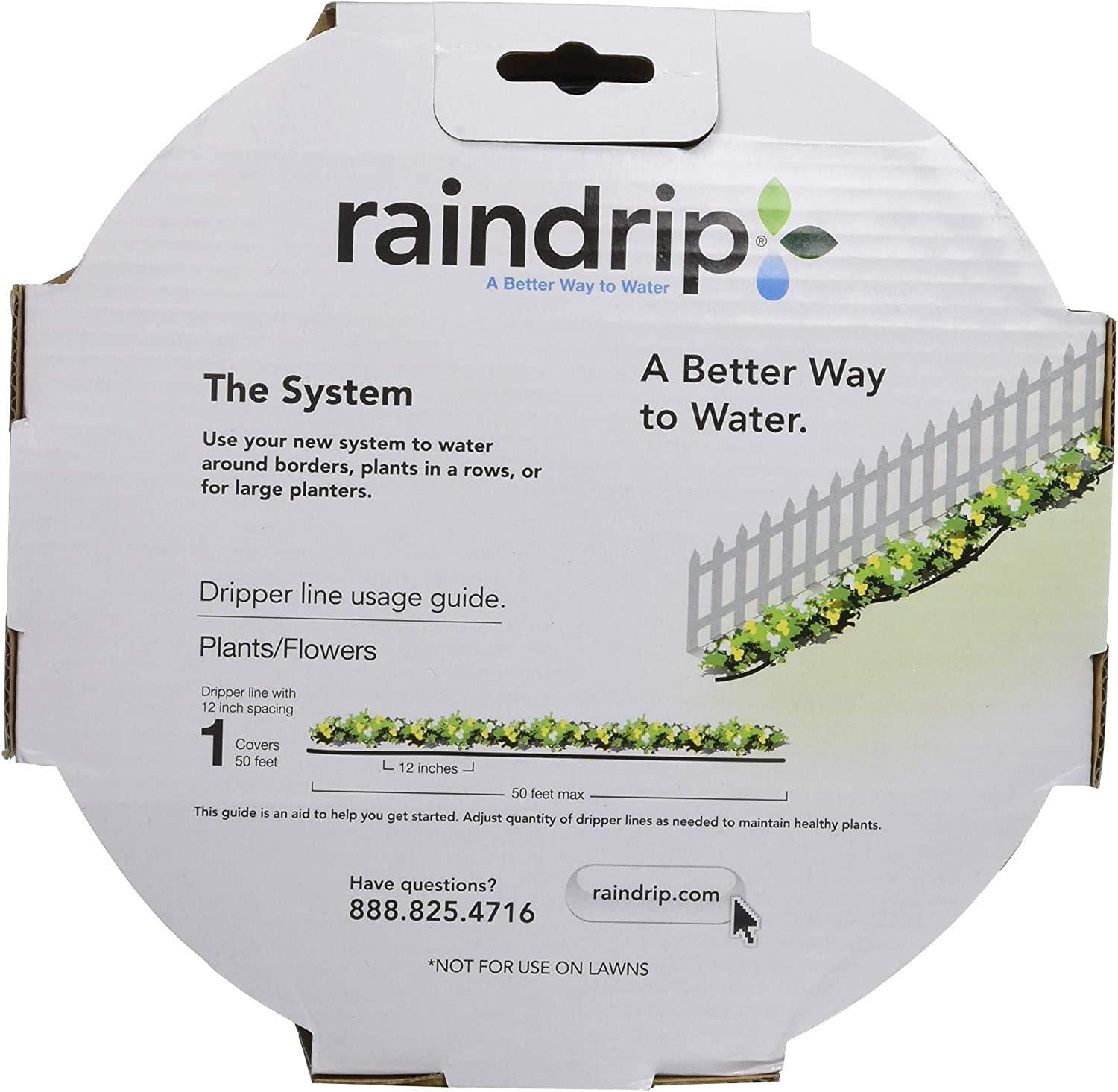 Raindrip R280DT Drip-A-Long™ 1/4 in. Dripline Kit includes 50 feet of 1/4-Inch Dripline preassembled with 1/2 GPH drippers, 5 Barbed Tees, 5 Barbed Elbows, 5 Barbed Couplings, 5 End Plugs