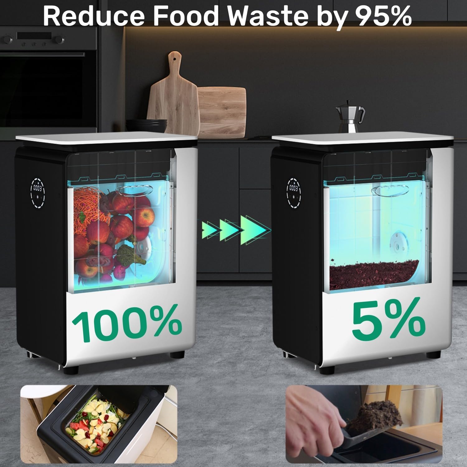 GEME | World's First Bio Smart Electric Composter Kitchen, Turn Food Waste into Real Organic Compost No Dehydration - 19L Food Cycler Compost Machine with Electric Compost Bin…