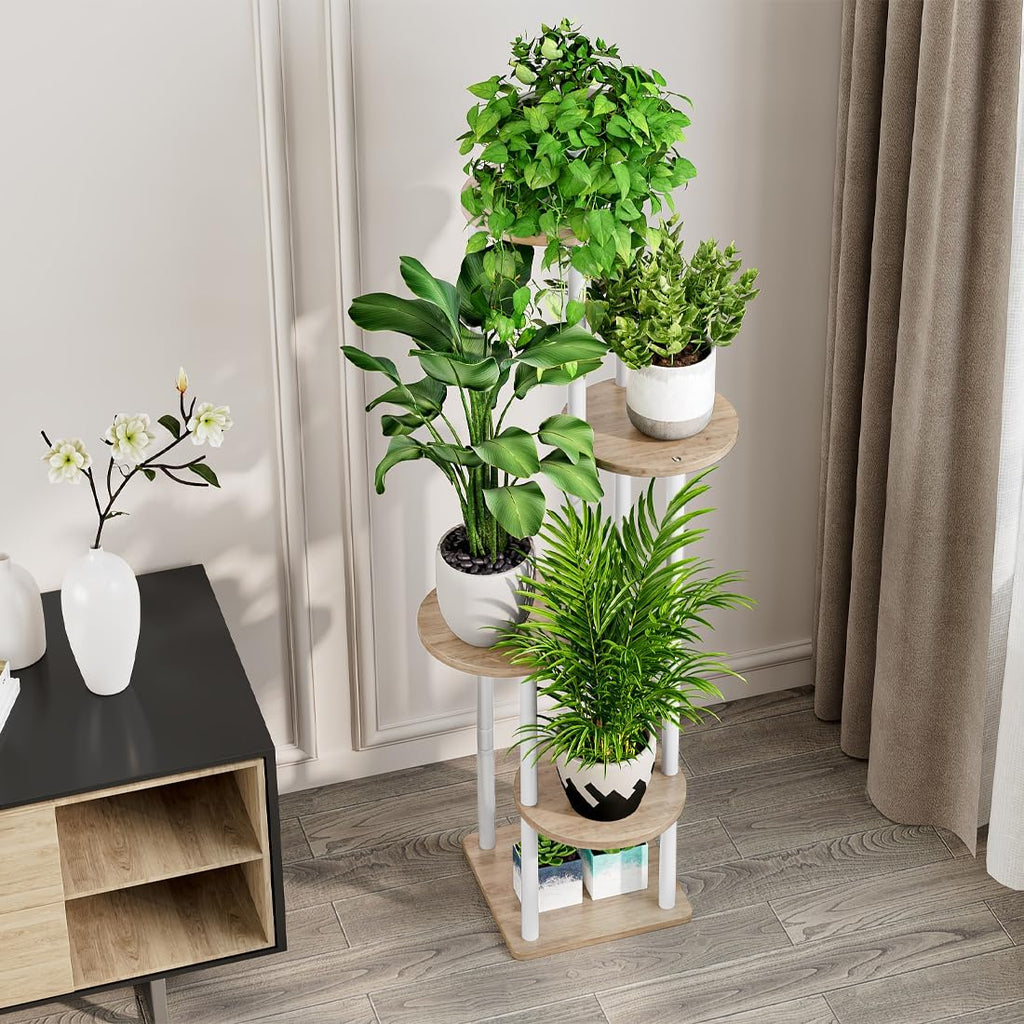 AZERPIAN Plant Stand Indoor 5 Tier Metal Plant Shelf for Multiple Plants Corner Tall Flower Holders for Living Room Balcony Bedroom Patio Garden (White, 5 Tier)