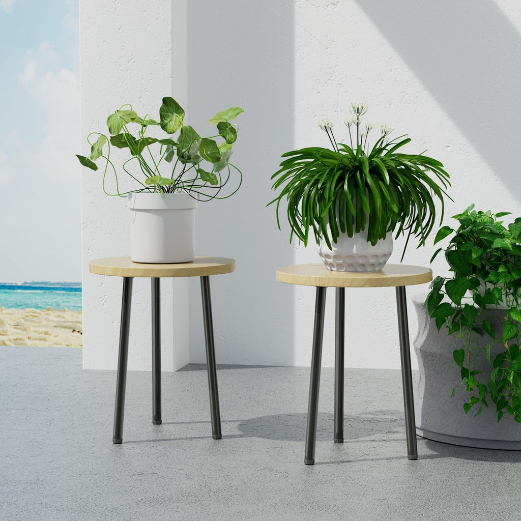 Plant Stand Indoor 14'': Indoor Plant Stand 2 Pack Metal Plant Table - Wood Plant Stool Outdoor Small Round Side End Table Mid Century Modern Decor - Home Decor