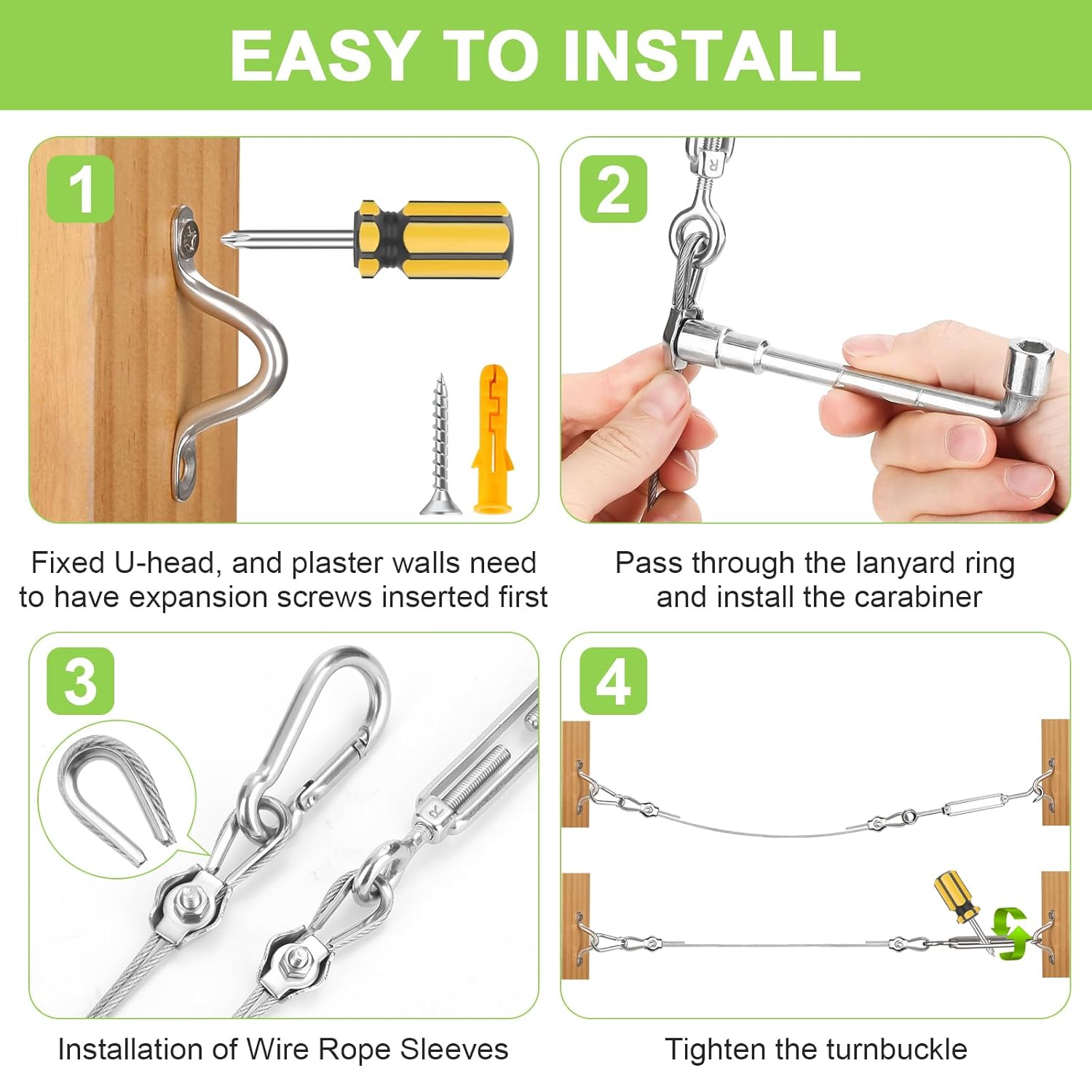 120Ft 1/16" Stainless Steel Wire Rope Kit, Vinyl Coated Cable, Turnbuckles for Tension Clothesline Outdoors, Hooks for String Light Hanging, Shade Sail Hardware