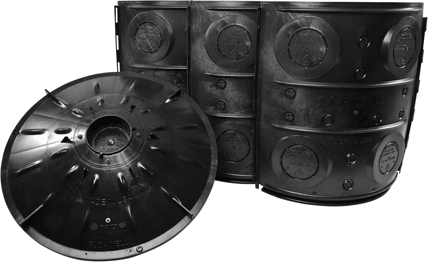 NDS FWAS24 50 Gal. Flo Stormwater Dry Well System Kit with 3 Side Panels & 1 Cover, Ideal for Rainwater Collection, Black