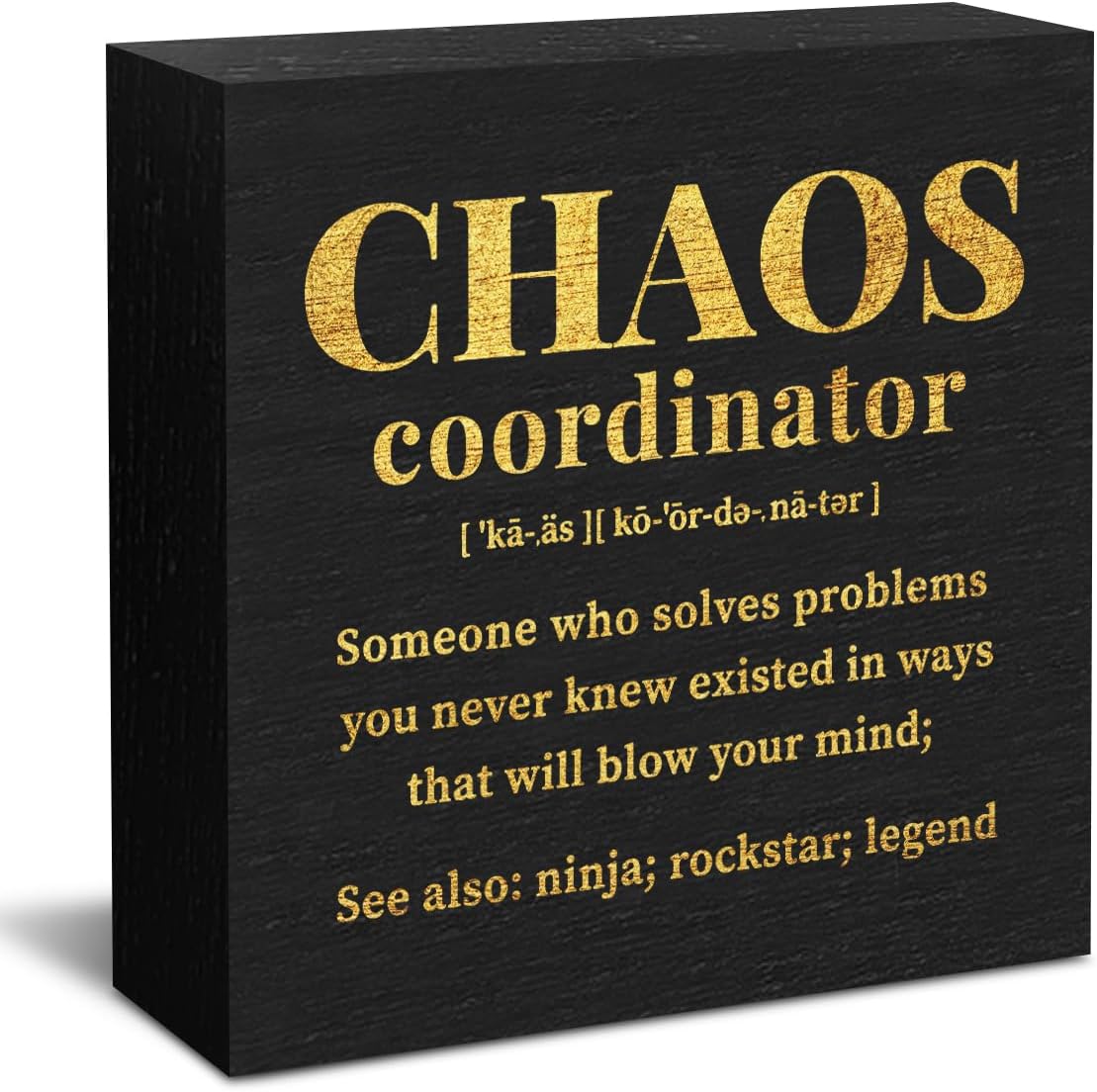 Chaos Coordinator Gifts Office Decor Wooden Box Sign, Administrative Professional Day Gifts Thank You Gifts for Boss Coworker Nurse Decorative Office Desk Accessories Table Shelf Plaque Sign, Black