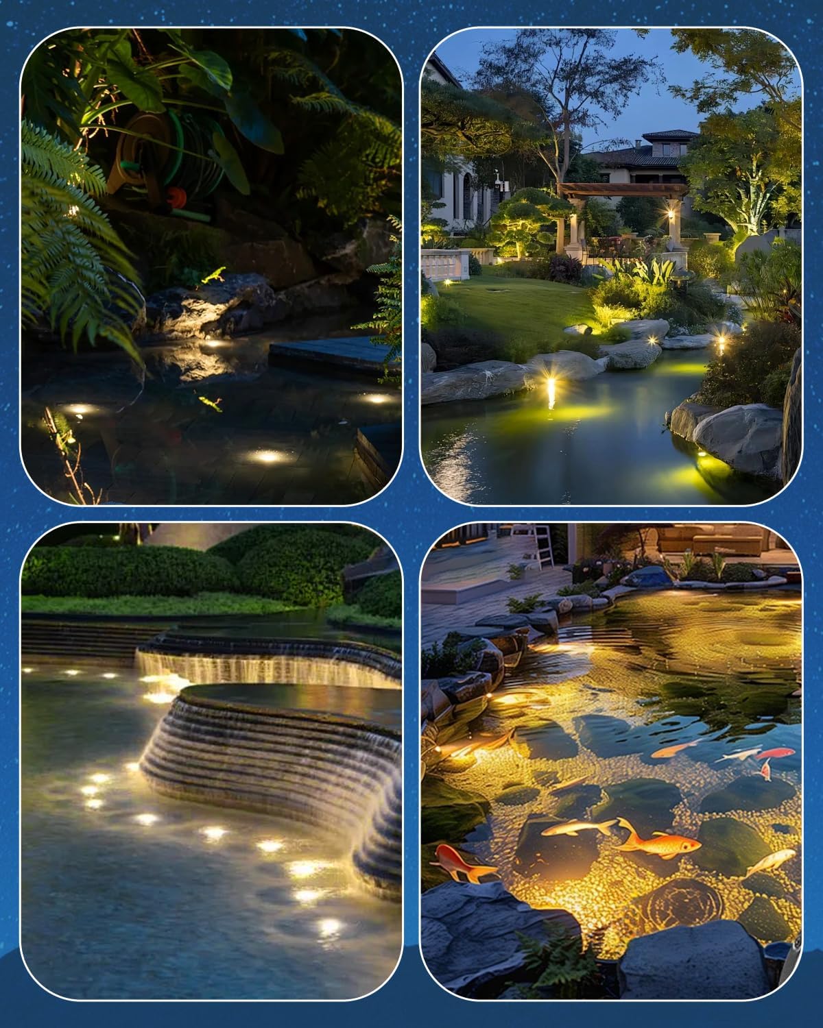 HIBOITEC Pond Lights 3W LED IP68 Waterproof Underwater Lights with UL Cord Warm White 2700K Low Voltage Landscape Lighting for Backyard Water Fountain Pool Compatible 12-24V AC/DC 1Pack