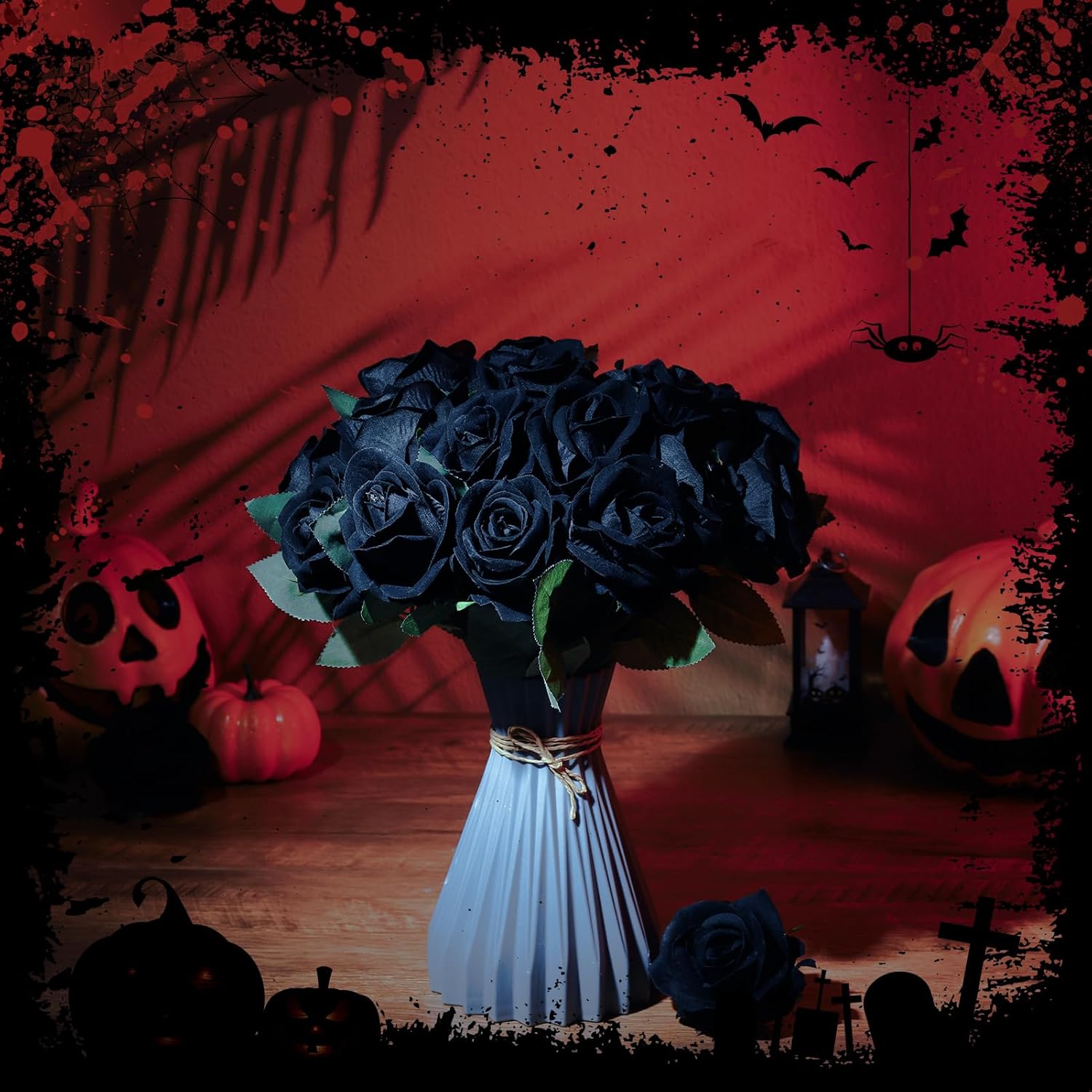 36 Pcs Silk Black Rose Bouquet Bridal Artificial Flowers,Fake Rose Long Stem Realistic Artificial Flowers Bulk for Wedding Bouquet Ball Arrangement Centerpiece Party Decor