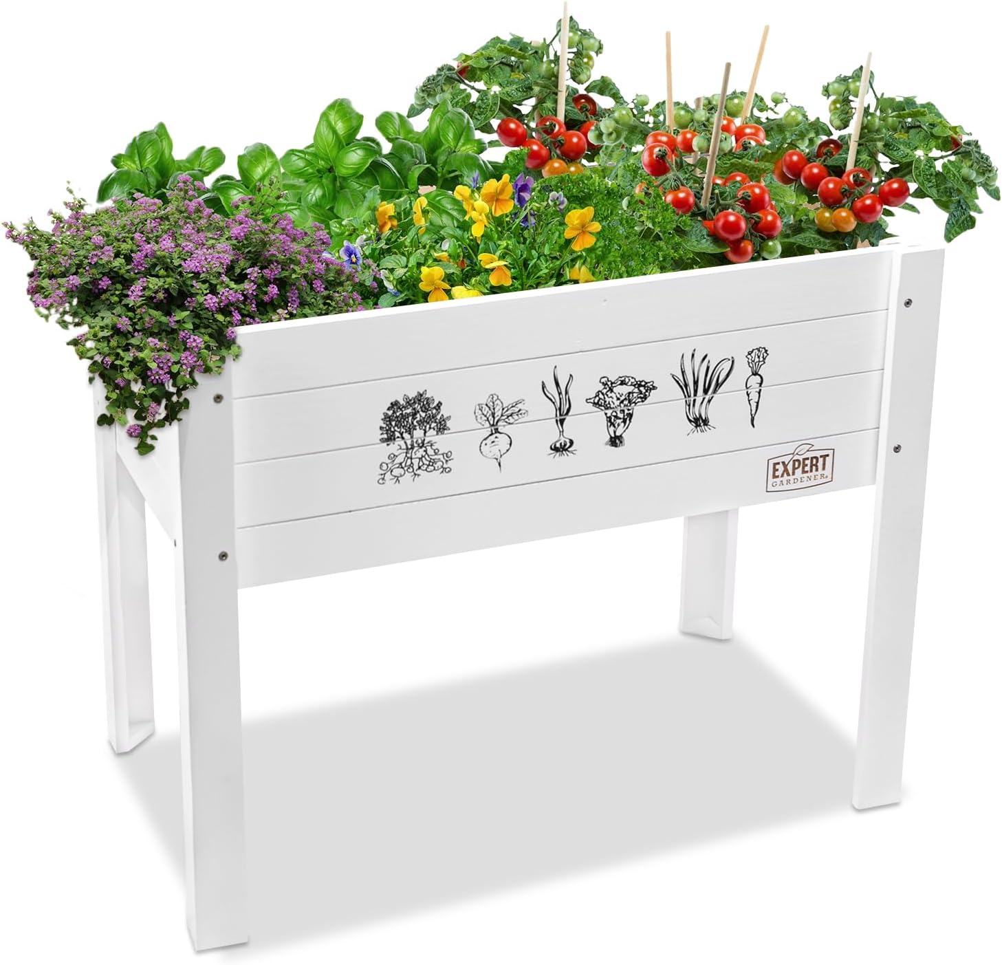 WONDER GARDEN Raised Garden Bed-Planters for Outdoor Plants - Wood Planter Boxes Outdoor for Kids with Legs and DIY Chalkboard for Vegetables Flower Herb（White）