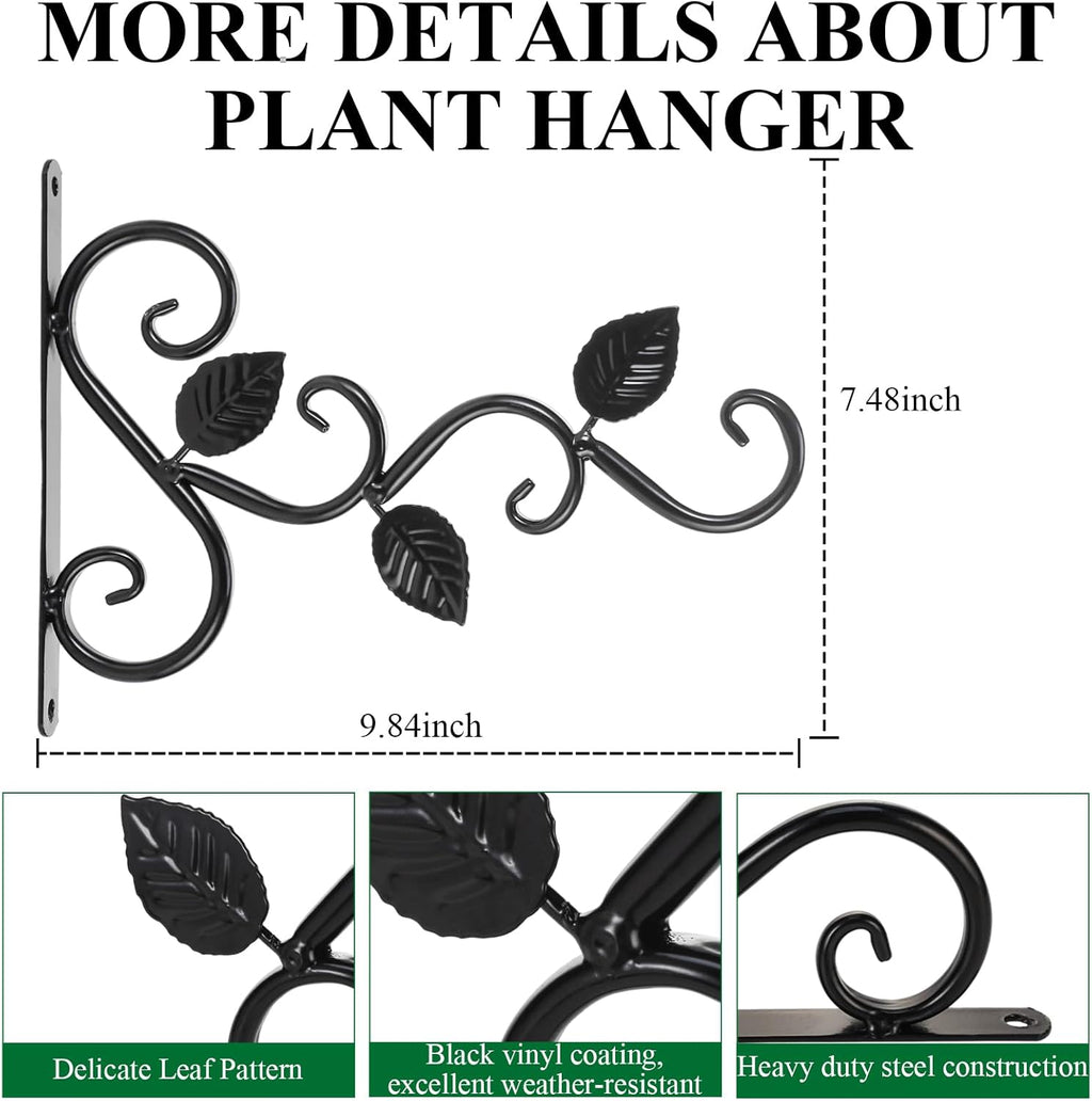 Fashion&cool 4 Pack Plant Hanging Bracket, Wall Mount Plant Hanger Outdoor Indoor, Decorative Hanging Plant Bracket Hooks for Planter Flower Bird Feeder Lanterns Wind Chimes with Screws