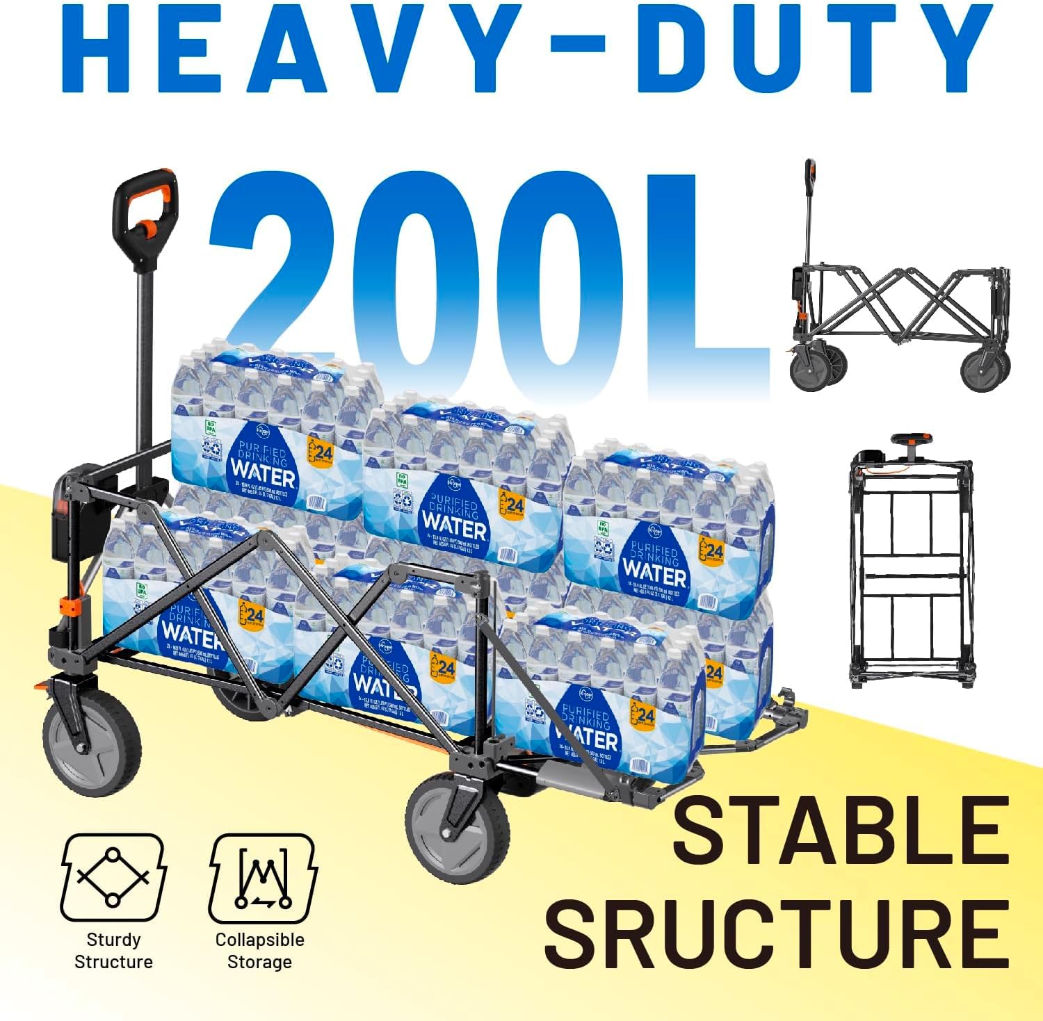 Litheli Electric Wagon Cart with Battery Power, All-Terrain Wheels & Variable Speed | 200L Capacity, 300 lbs Heavy-Duty Utility Wagon for Camping Gear, Beach Trips, Garden Tools & Shopping Hauls