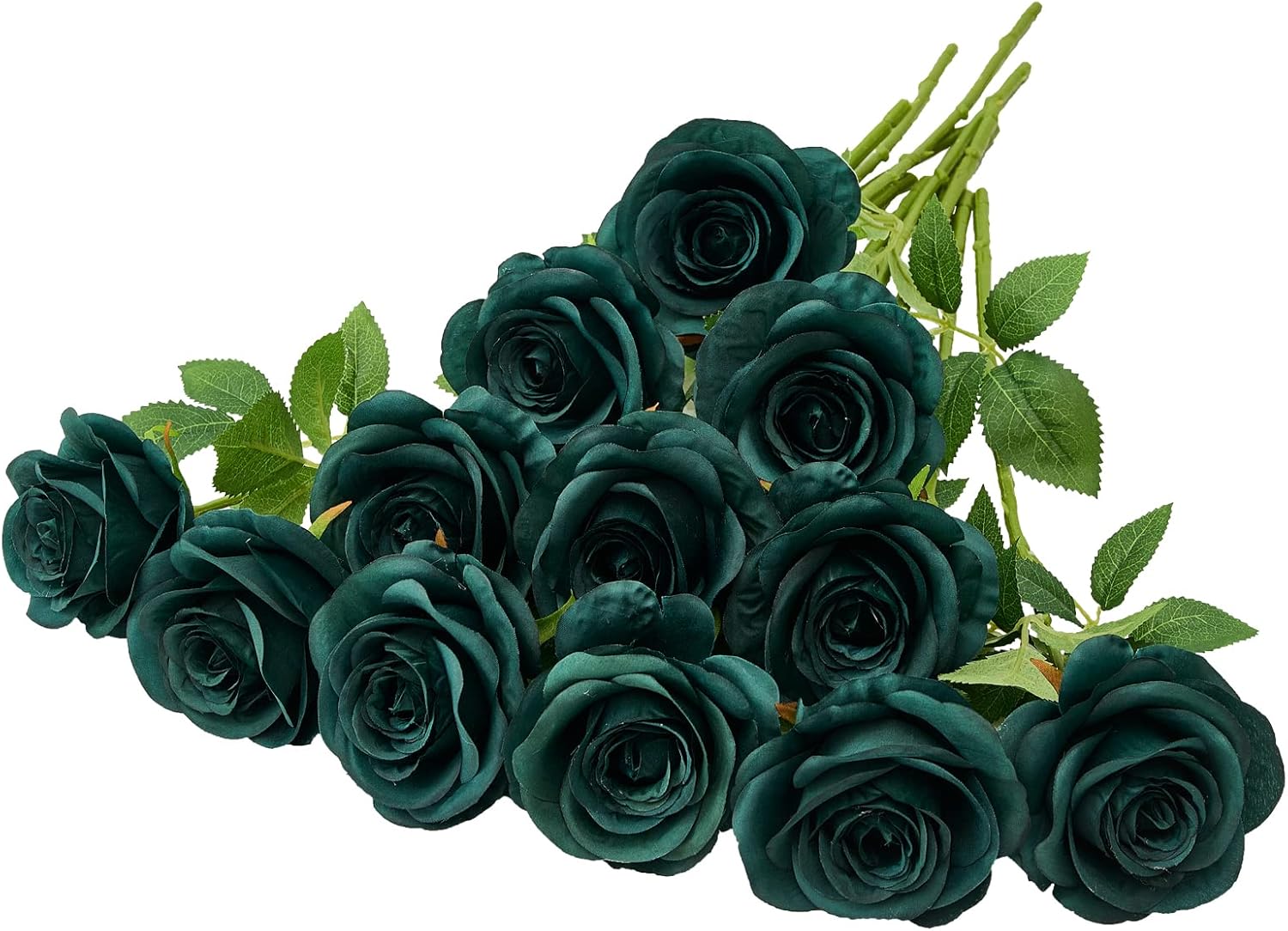 12PC Peacock Green Roses Artificial Flowers Fake Roses Silk Flowers Roses with Long Stems for Wedding Home Party Centerpieces Decorations