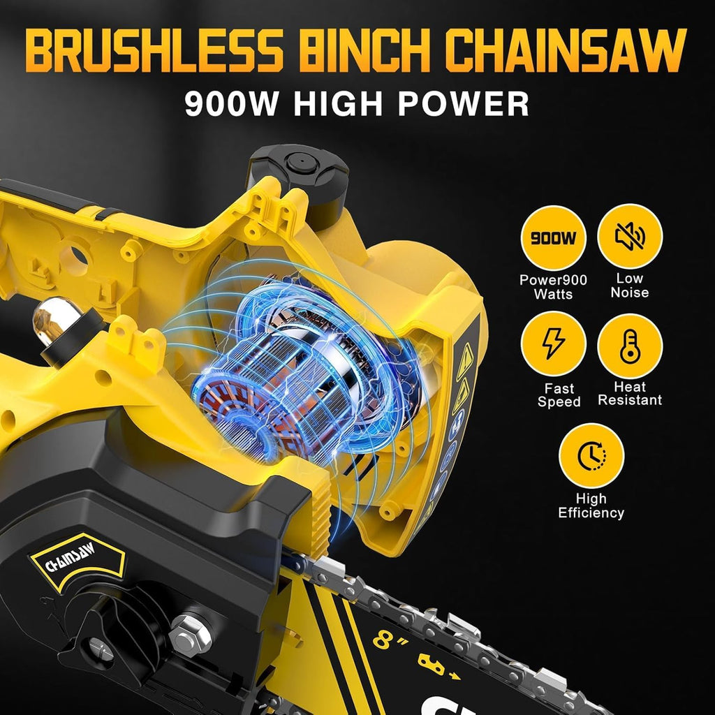Mini Chainsaw 8 Inch for Dewalt 20V Max Battery, Brushless Cordless Pruning Chainsaw, Battery Powered Mini Chain saw for Wood Cutting, Tree Trimming (only tool)