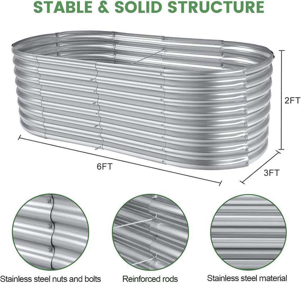 Land Guard 6×3×2ft Galvanized Raised Garden Bed Kit, Galvanized Planter Raised Garden Boxes Outdoor, Oval Large Metal Raised Garden Beds for Vegetables…