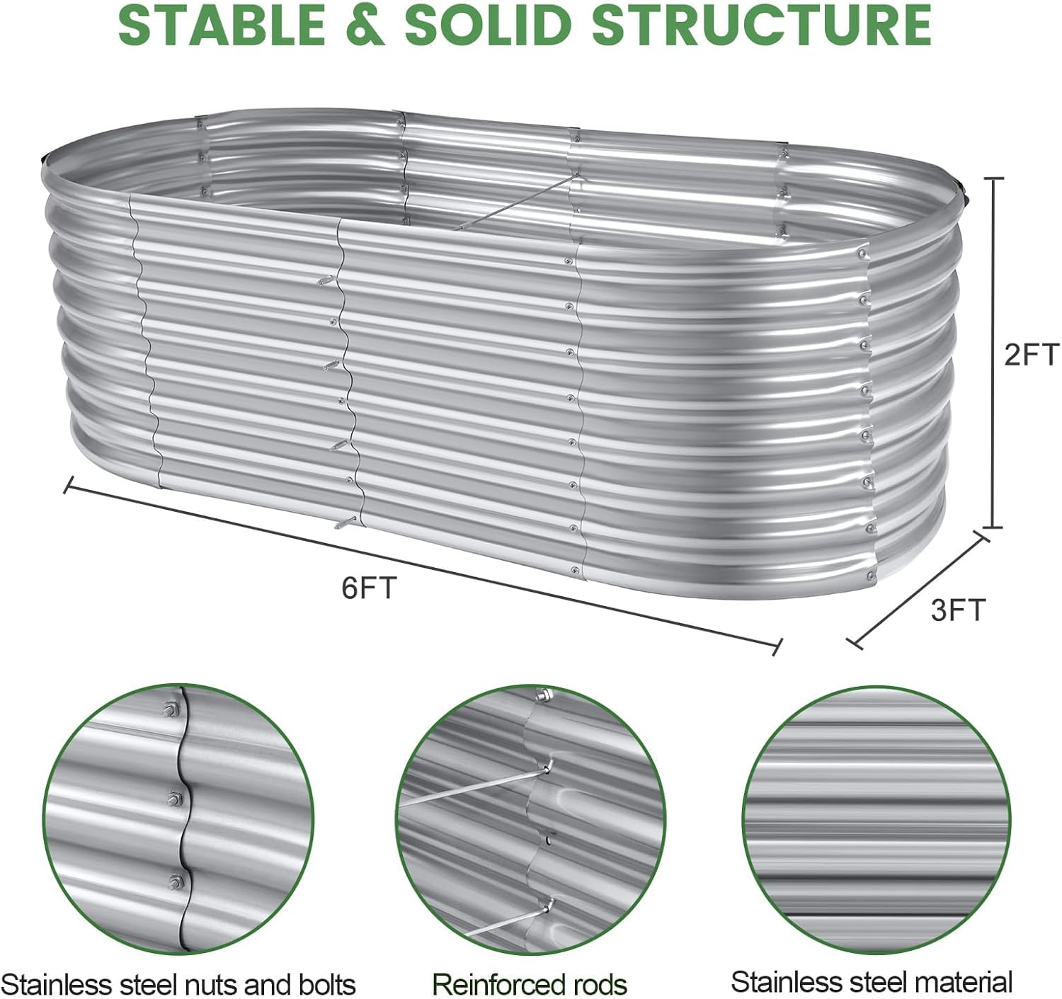 Land Guard 6×3×2ft Galvanized Raised Garden Bed Kit, Galvanized Planter Raised Garden Boxes Outdoor, Oval Large Metal Raised Garden Beds for Vegetables…