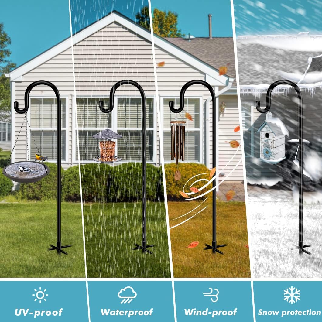 Bird Feeder Pole 60inch Heavy Duty Shepherds Hooks for Outdoor, Tall Hummingbird Feeder Stand for Hanging Plants Basket, Wind Chimes, Solar Lantern Flower Pots, Wedding Decor 2Packs