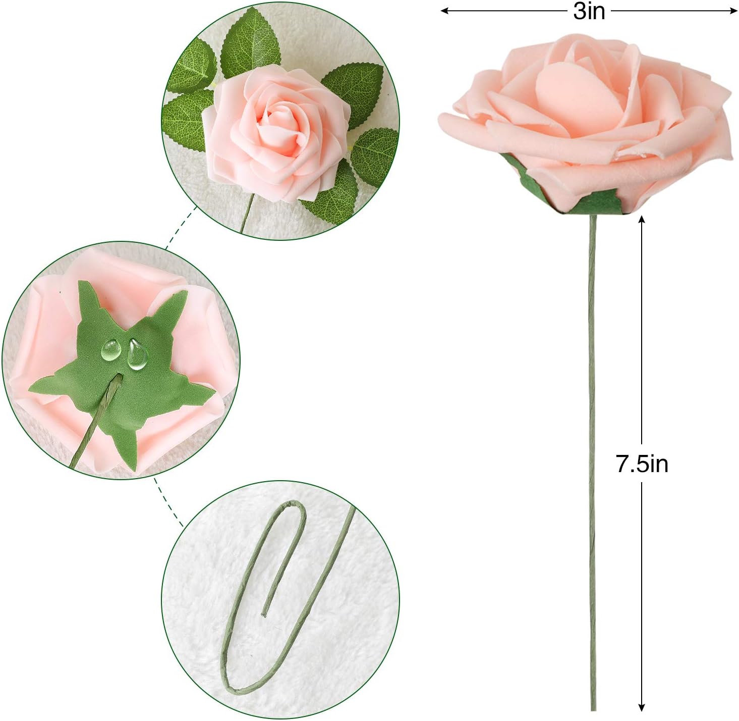AmyHomie Artificial Flowers Blush Pink Rose 100pcs Real Looking Fake Roses w/Stem for DIY Wedding Bouquets Centerpieces Arrangements Party Baby Shower Home Decorations
