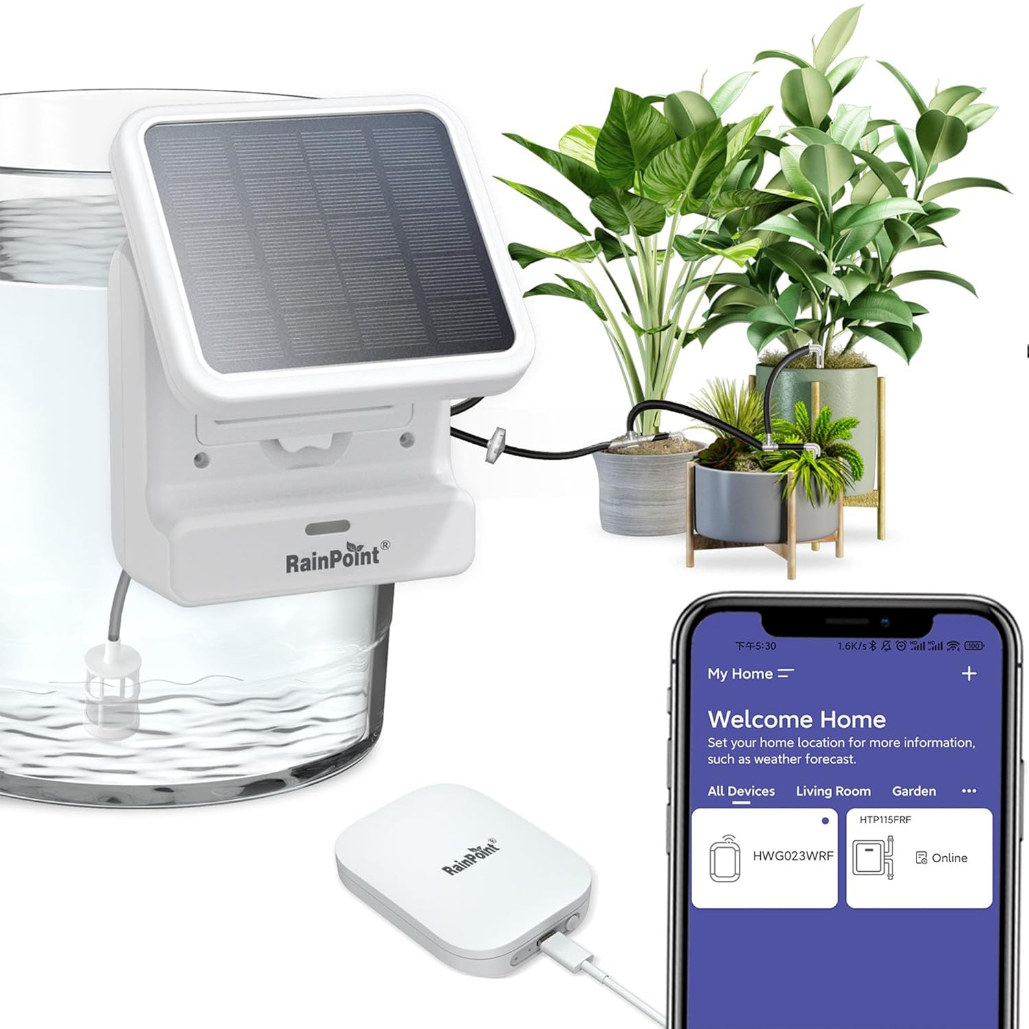 BALDR Automatic Solar Plant Watering System - WiFi Solar Drip System & App-Controlled Water Pump with Timer - Indoor Solar Power Irrigation System Smart Scheduling for House Plants While You are Away