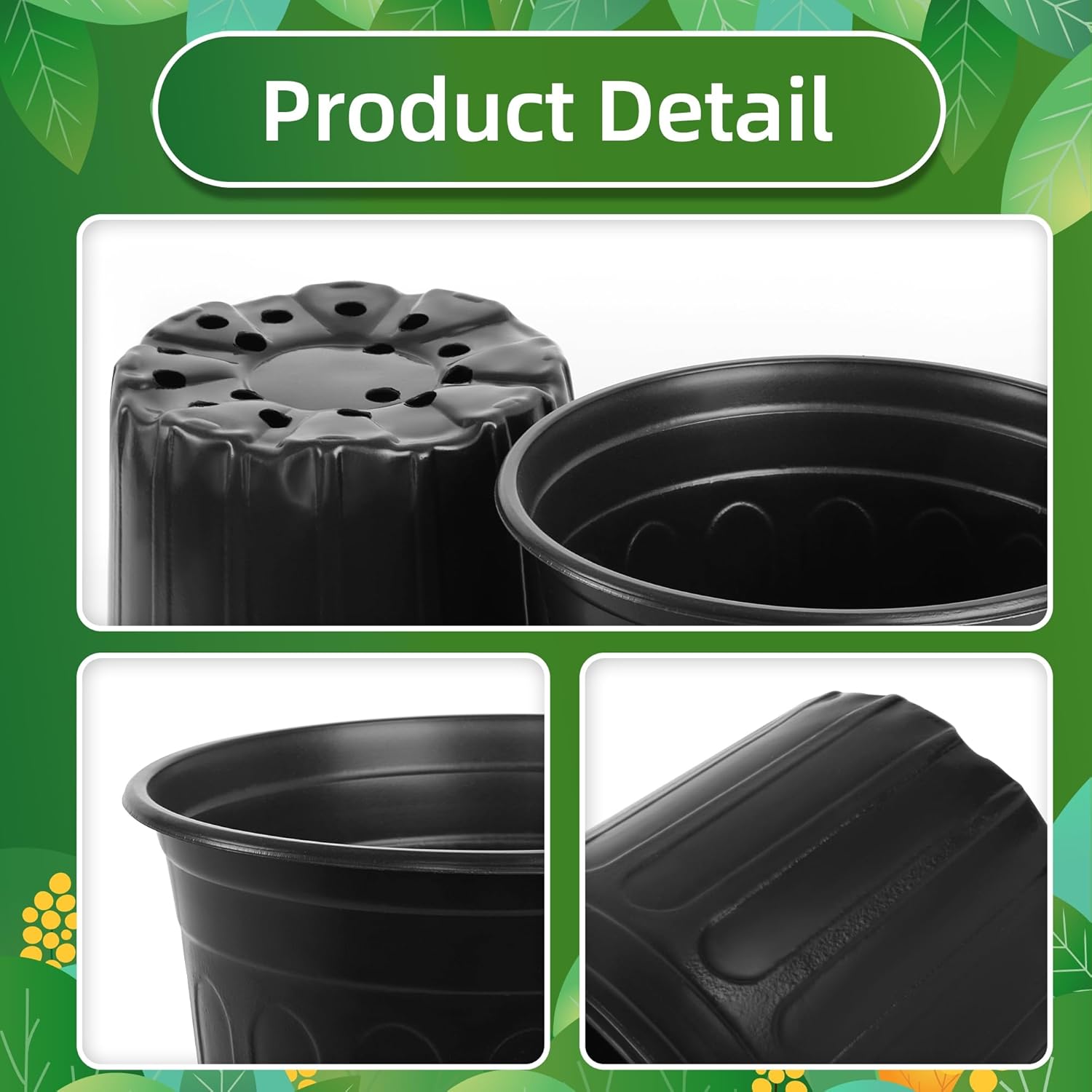 50 Pcs 2 Gallon Nursery Pots,Thickened Soft Plastic Plant Pots with Holes,Garden Flower Seedling Pot Container for Seedling,Cuttings,Transplanting (Black)
