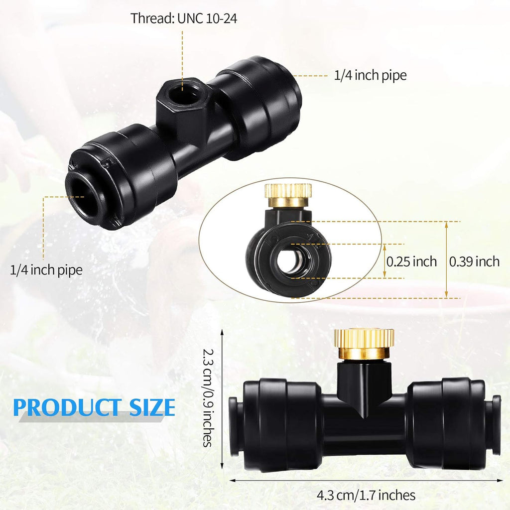 Misting Nozzles Kit Include Water Misting Tees Thread 1/4 Inch and Brass Orifice Nozzle with Black Plug for Outdoor Spray Cooling System(48 Pieces)
