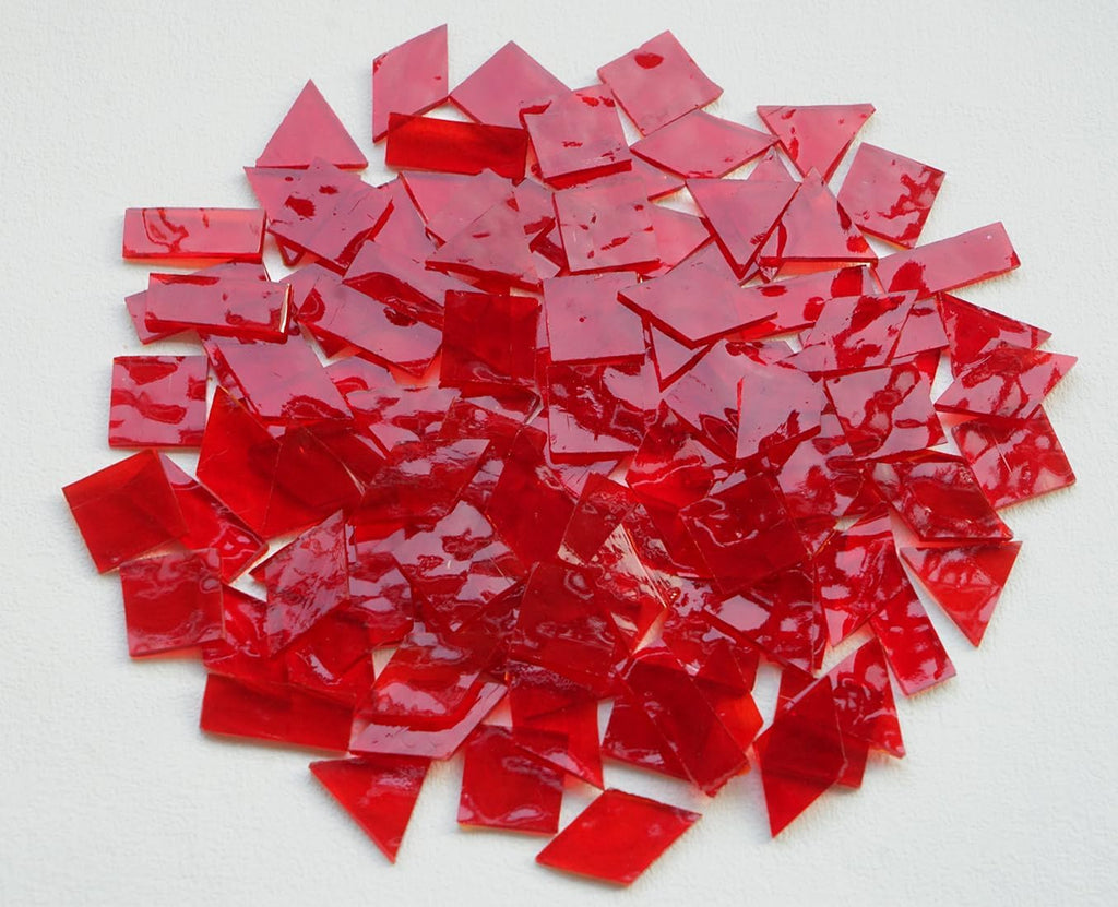Transparent Textured Stained Glass Pieces, 200G Vibrant 4 Shapes Mosaic Tiles for DIY Crafts Bulk, Mosaic Making Kit, Lipstick Red