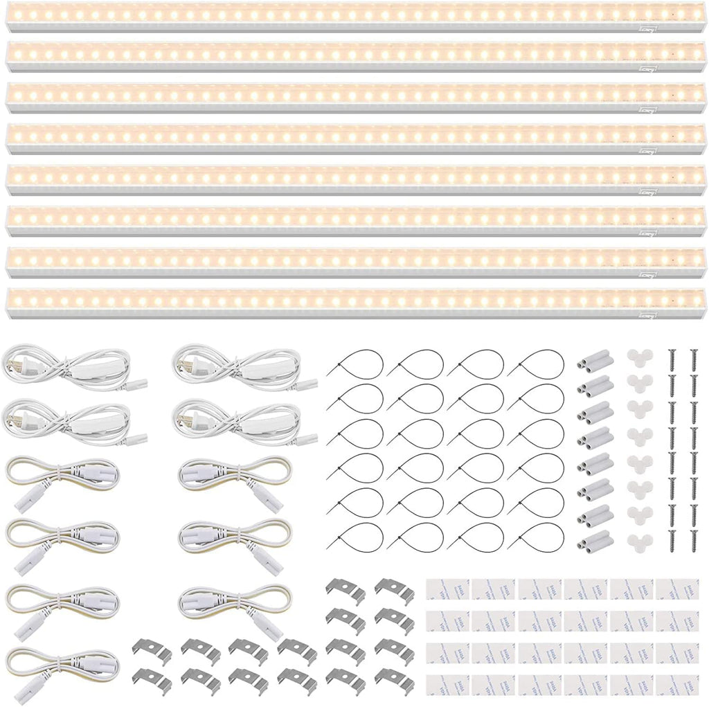 Barrina T5 Grow Lights, Full Spectrum Grow Light, 3ft 128W (8 x 16W, 800W Equivalent), LED Grow Lights for Indoor Plants, Ideal for Indoor Plants, Plant Grow Shelf, Plug and Play, Yellow, 8-Pack
