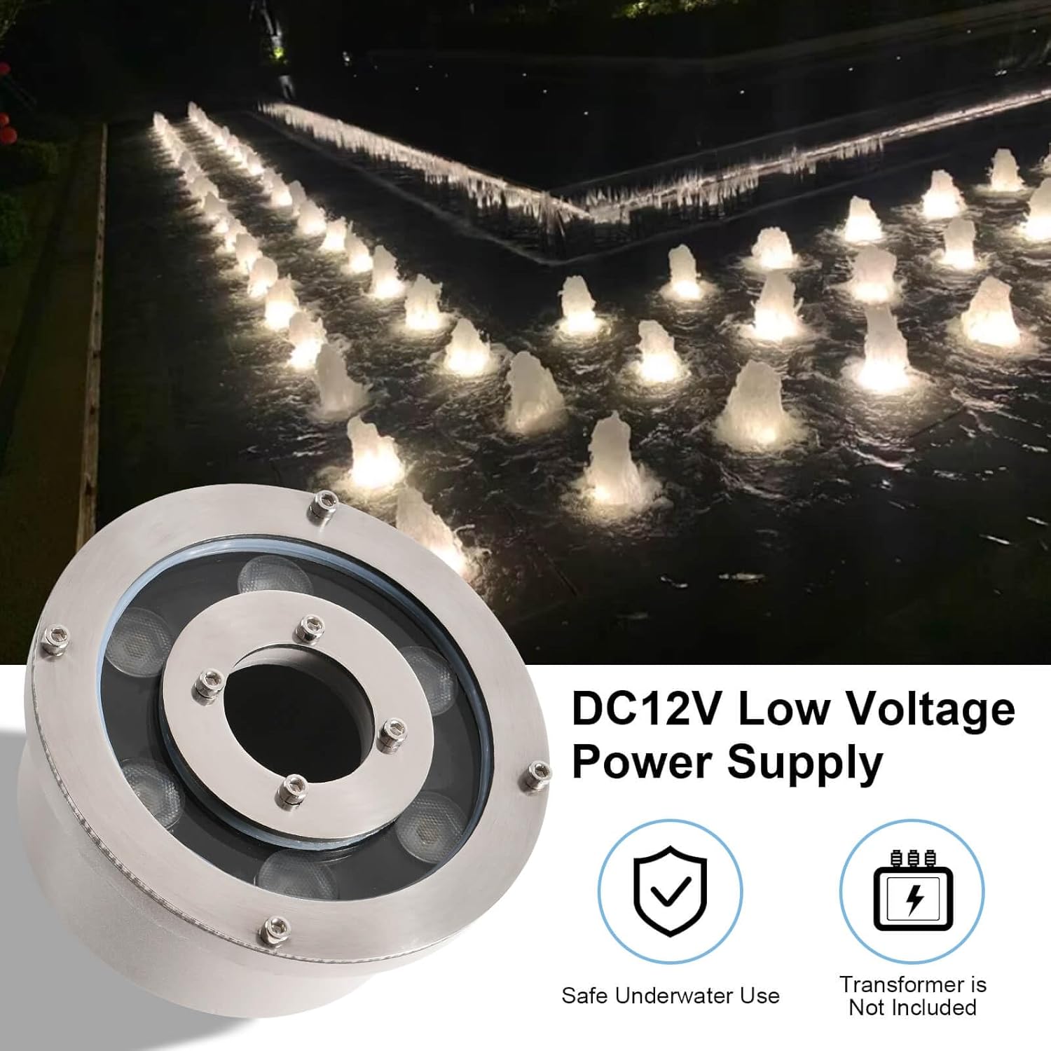 Fountain Light LED Underwater Pond Lights 5000K Day White DC12V IP68 Waterproof Submersible Light for Garden Fountain Pond