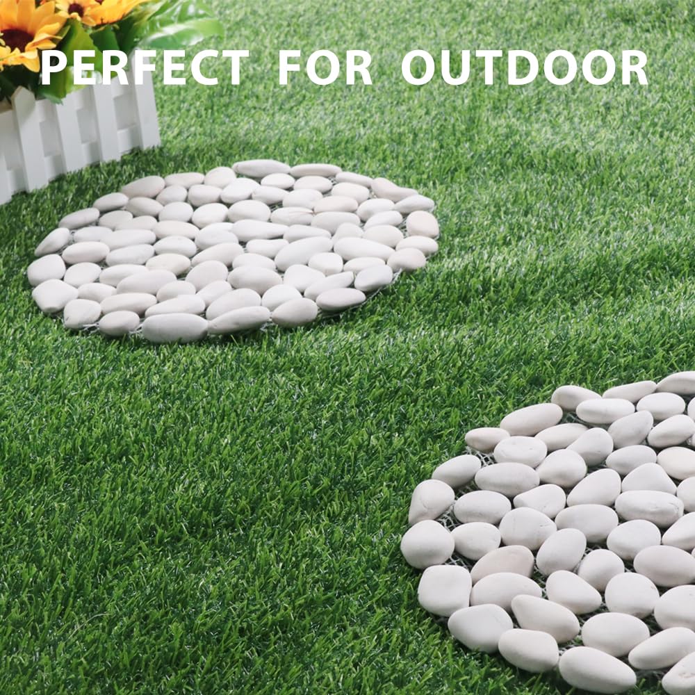 12 inch River Rock Stepping Stone - Diamater Pavers for Outdoor Garden Walkway, Landscaping - Polished Pebble Step Stones for Patio Yard Lawn Pathway, Set of 6 (Roundness,White)