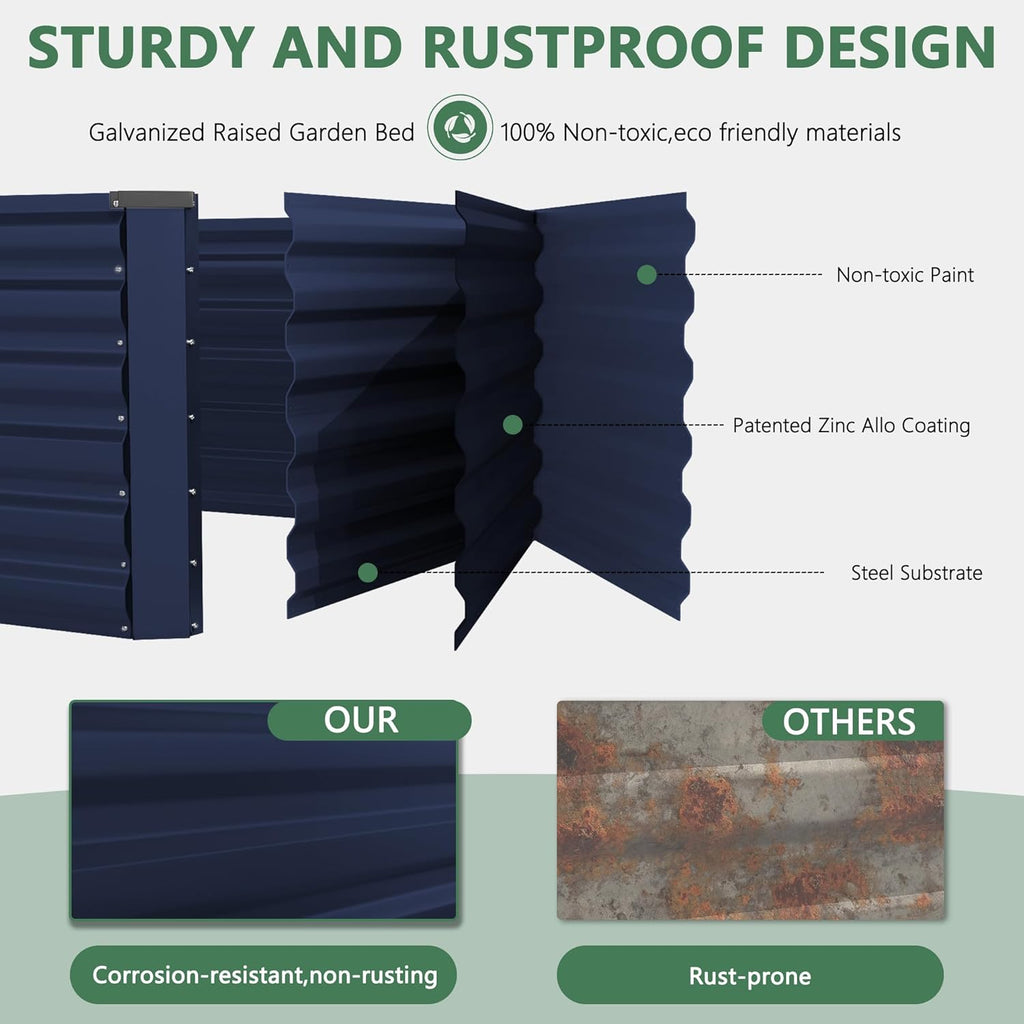 FOOWIN 4pcs 8x4x2ft Galvanized Raised Garden Bed, Planter Raised Garden Boxes Outdoor, Large Metal Raised Beds for Gardening, Garden Bed for Vegetables, Flowers, Herb,478 Gallon Capacity, Royal Blue