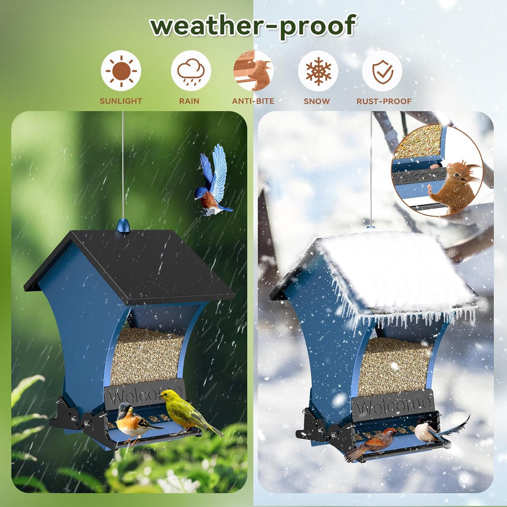 Wildpark Squirrel Proof Bird Feeders for Outdoors, 5LB Metal Hanging Feeders, Large Wild Feeders for Cardinals, Chickadees, Durable Backyard Feeders -One in Blue