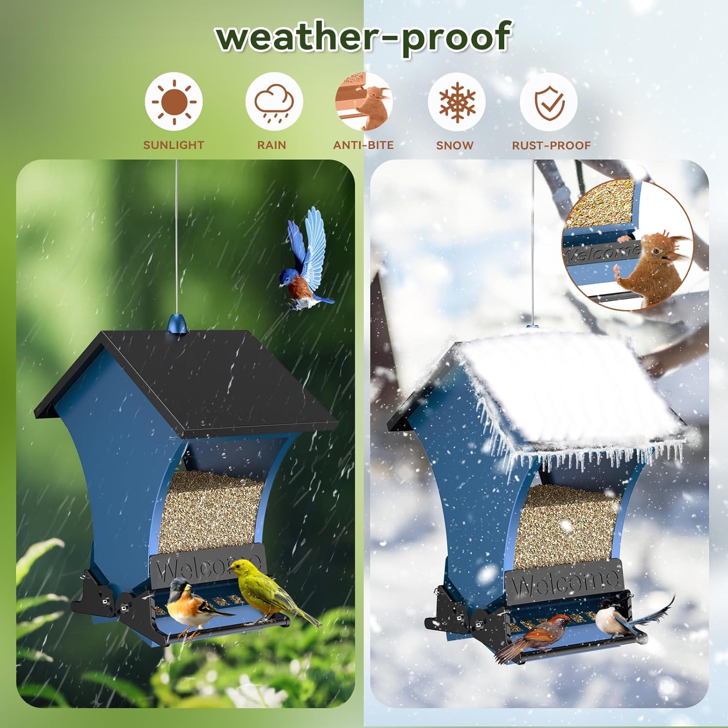 Wildpark Squirrel Proof Bird Feeders for Outdoors, 5LB Metal Hanging Feeders, Large Wild Feeders for Cardinals, Chickadees, Durable Backyard Feeders -One in Blue