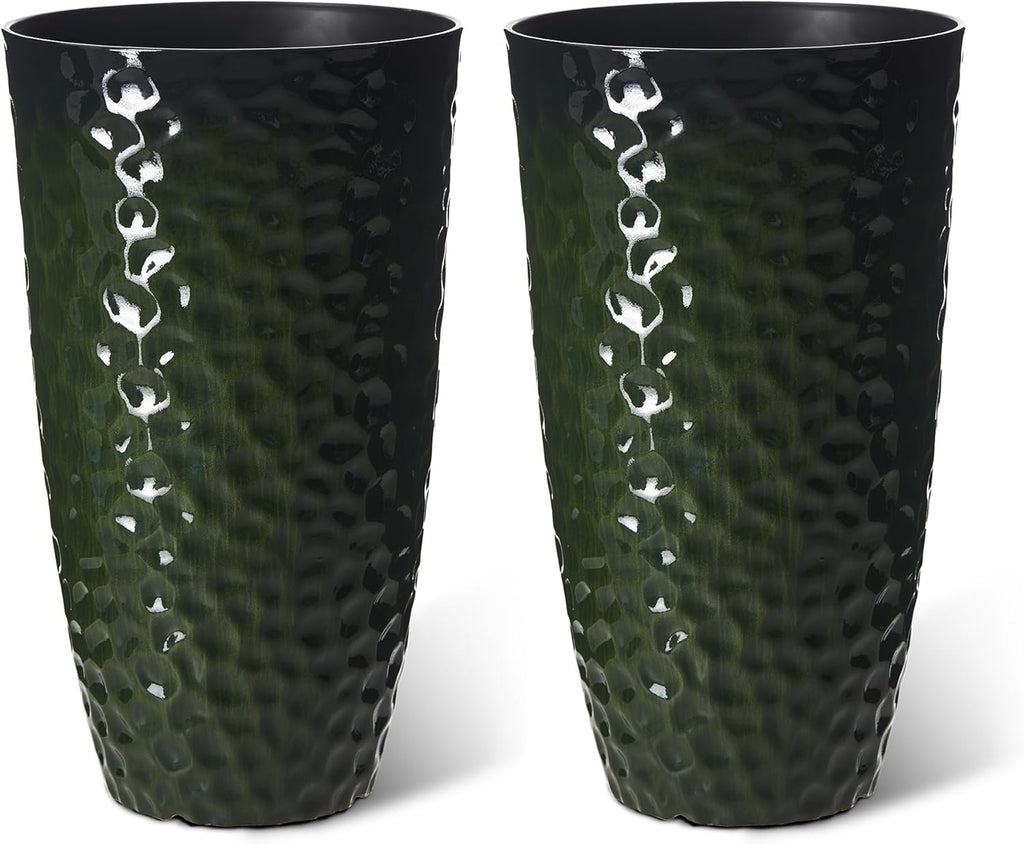 Glitzhome 23.75" H Oversized Tall Planter, Large Planters for Outdoor Plants, Set of 2 Honeycomb Textured Gradient Green Tall Planters with Drainage Holes, Modern Flower Pots for Porch Indoor Garden