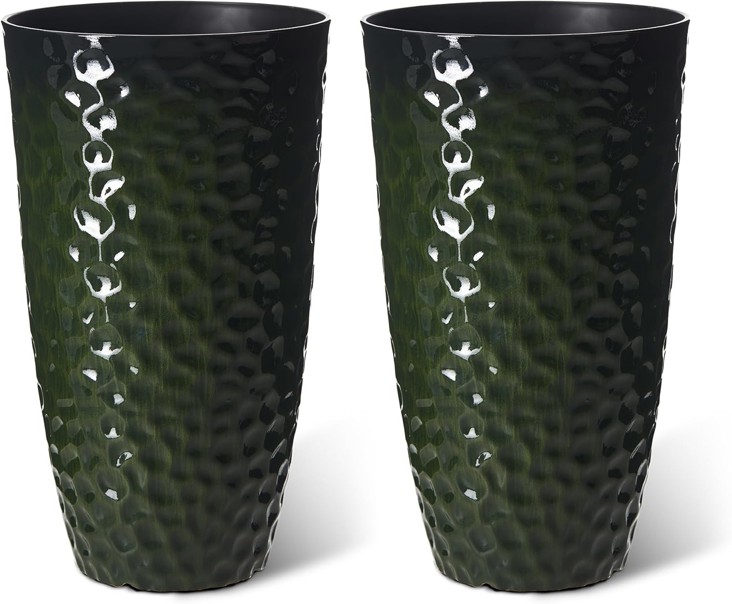 Glitzhome 23.75" H Oversized Tall Planter, Large Planters for Outdoor Plants, Set of 2 Honeycomb Textured Gradient Green Tall Planters with Drainage Holes, Modern Flower Pots for Porch Indoor Garden