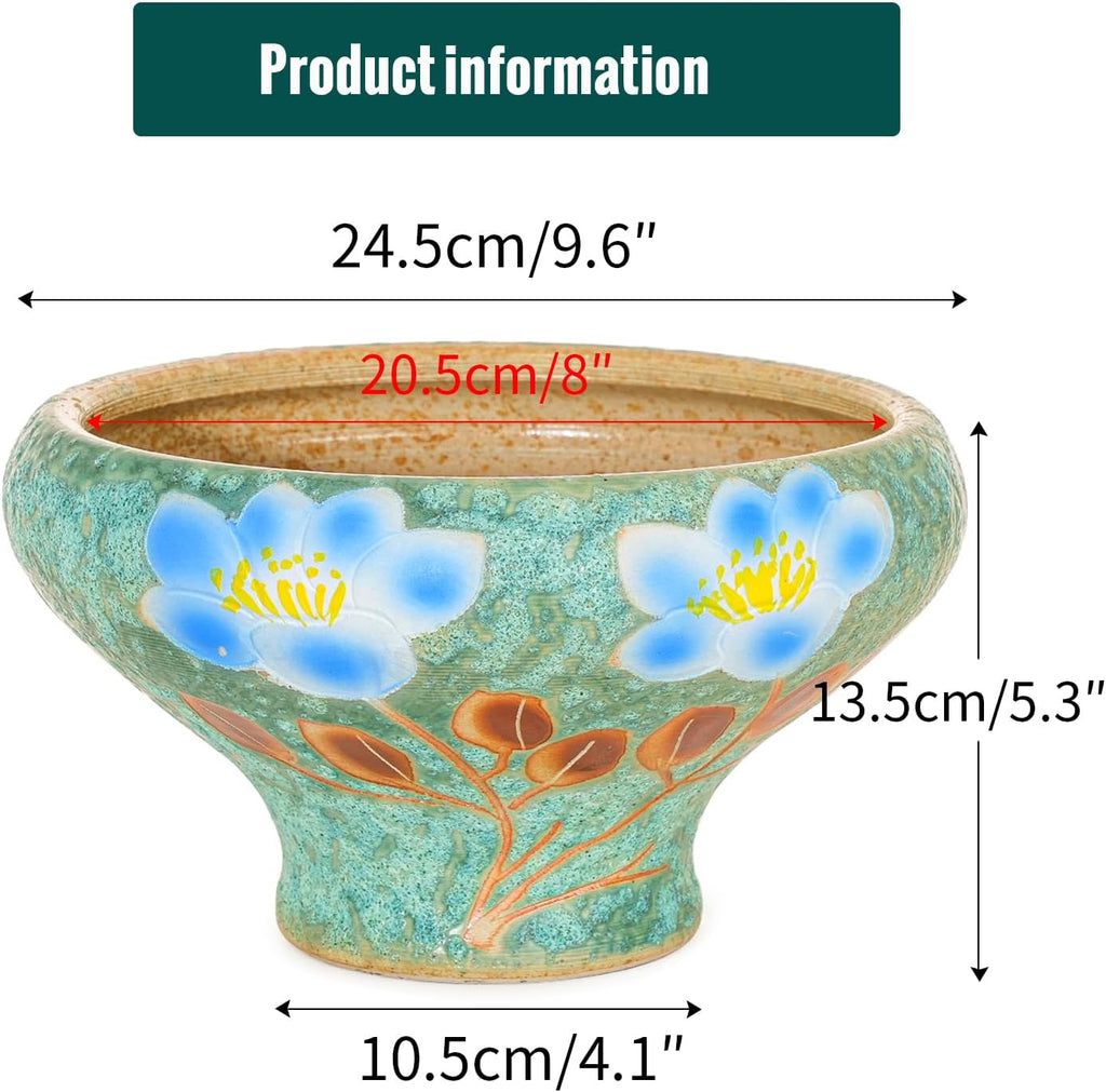 Sungmor 9.6 Inch Large Succulent Plant Pots, Pretty Hand Painted Ceramic Planter with Drainage, Indoor Outdoor Cactus Planter Bonsai Pot, Flower Pot for Indoor Plants Garden Windowsill Desktop Decor