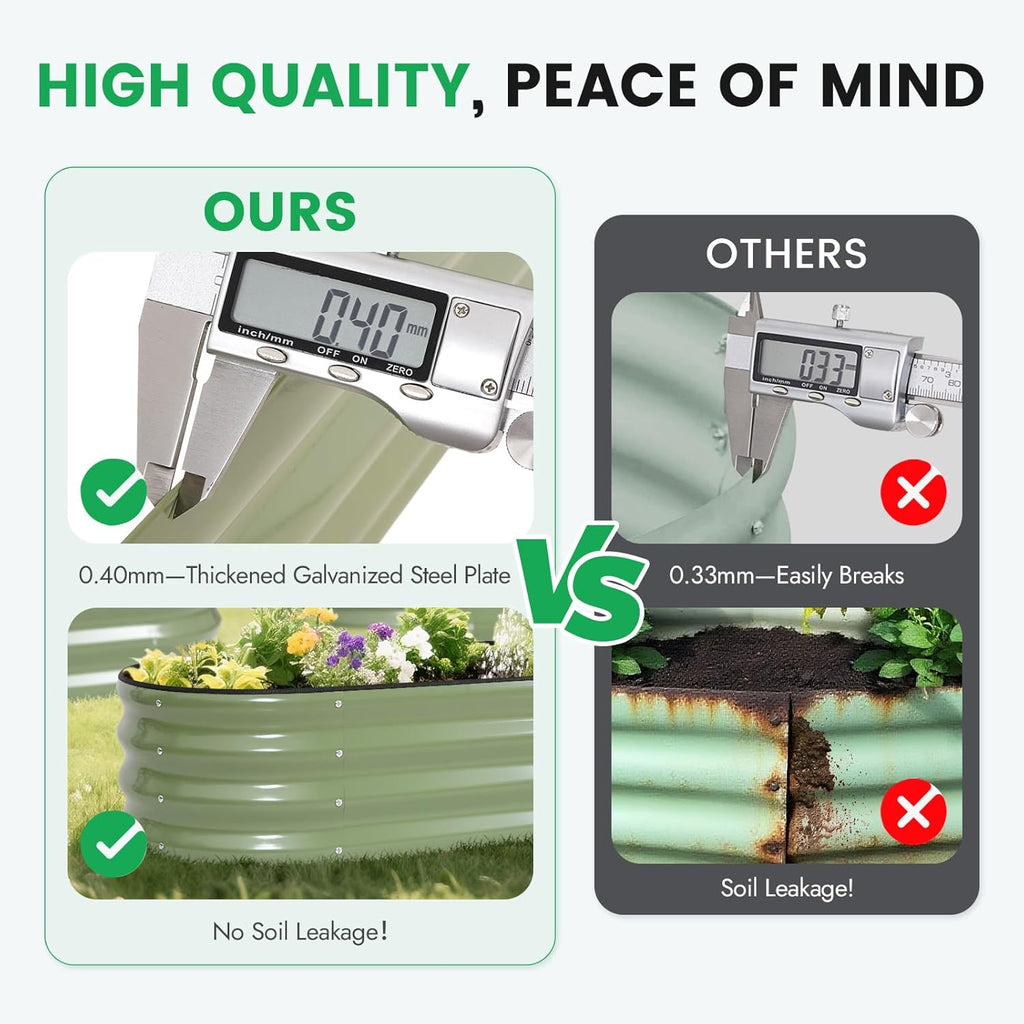 INNO STAGE 3Pcs Galvanized Raised Garden Bed Kit, Outdoor Metal Raised Garden Beds for Vegetables, Rust-Resistant & Easy Assembly, 4x2x1ft Oval Raised beds for Gardening, Flowers, Herbs (Olivergreen)