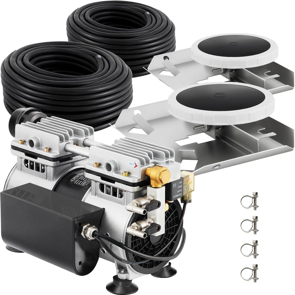 Pond Aeration System, Pond Aerator 3/4HP Oil-Free Rocking Piston Air Compressor 2 Diffusers Two 100ft Weighted Hoses for 3 Acres Deep Water Outdoor Large Lake & Pond Pumps 5.6 CFM Air