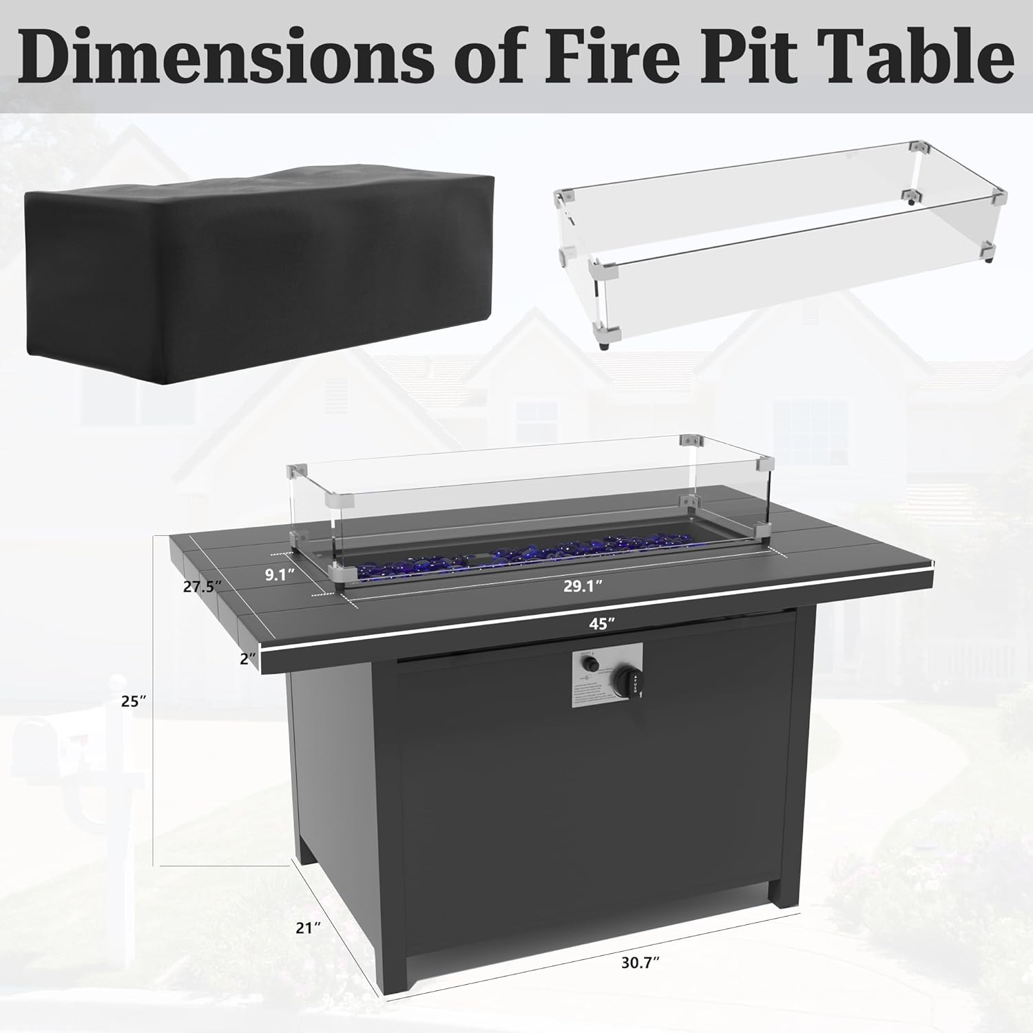 Kurapika Aluminum Propane Fire Pit Table 45 Inch 55,000 BTU Auto-Ignition, CSA Certification Outdoor Gas Fire Pits with Slide Out Tank Holder, Outdoor Fire Tables Wider Desktop, Windshield and Lid