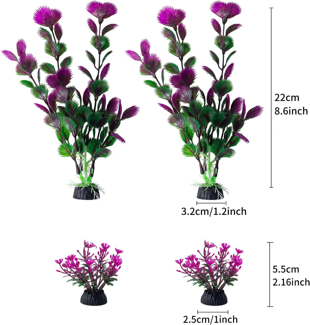 COMSUN 25 Pack Artificial Aquarium Plants, Small Size 4 inch Approximate Height Fish Tank Decorations Home Décor Plastic Light Purple