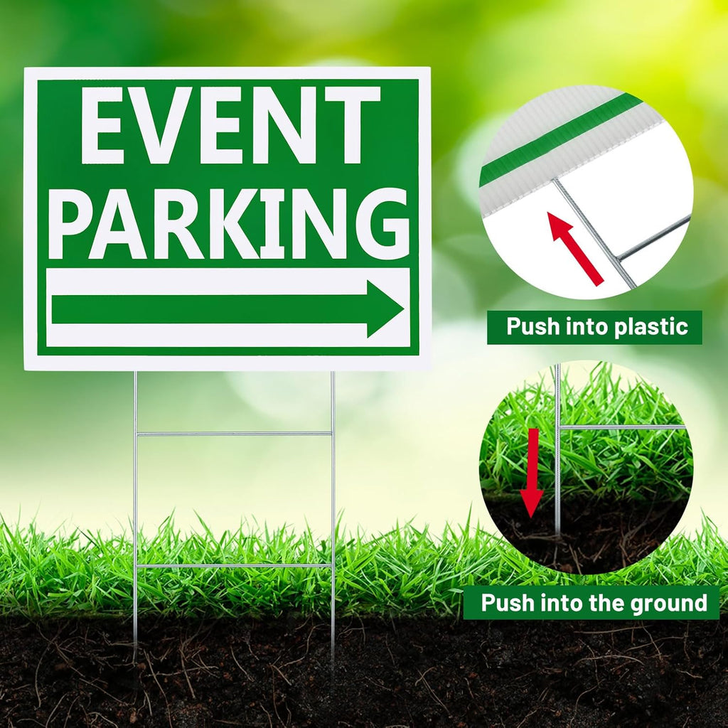 Juexica 9 Pieces 16 x 12 Inches Outdoor Event Parking Signs with Arrow Corrugated Plastic Yard Double Sided Event Signs Outdoor Directional Guest Parking(Green)