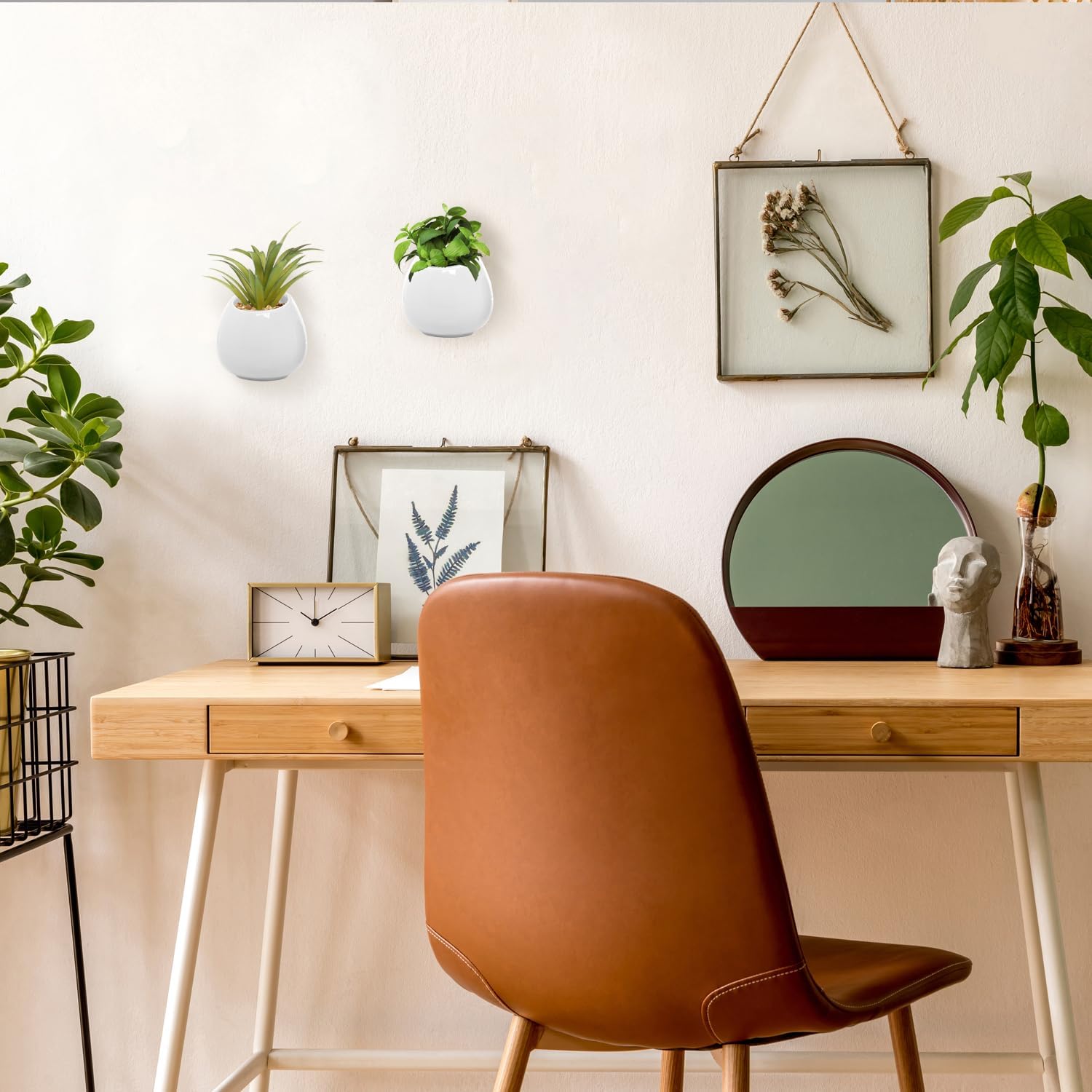 MyGift 6-inch White Ceramic Wall Planter Vase - Hanging or Desktop Succulent Plant String of Pearls Cactus Indoor Pots, Set of 2