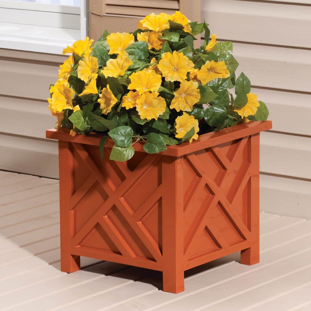 Miles Kimball Chippendale Planter Box, Terra Cotta – Plant Holder for Garden, Patio and Lawn – 14 ¾” sq. x 13 ¼ H Overall