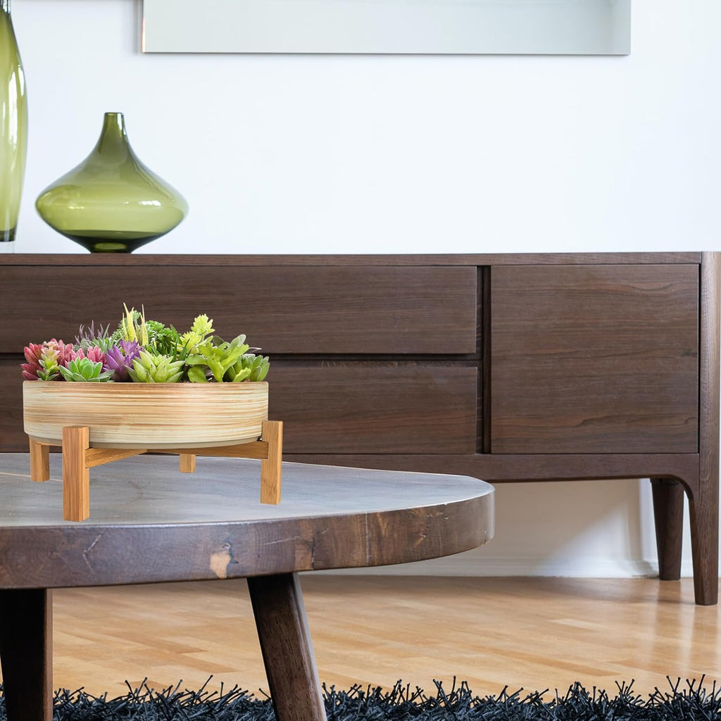 ARTKETTY Succulent Pots - 11 Inch Large Plant Pots Ceramic Bonsai Pots with Drainage Stand, Shallow Succulent Planters for Indoor Plants Decorative Flower Cactus Planter Bowl