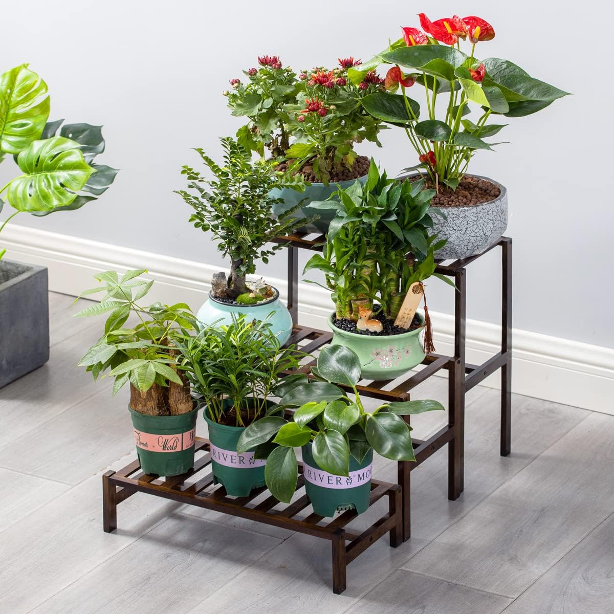 YONGZHAO Bamboo 3-Tier Ladder Plant Stand, Planter Holder Flower Pot Display Shelf, Freestanding Plants Rack for Home Garden Patio Balcony Indoor Outdoor