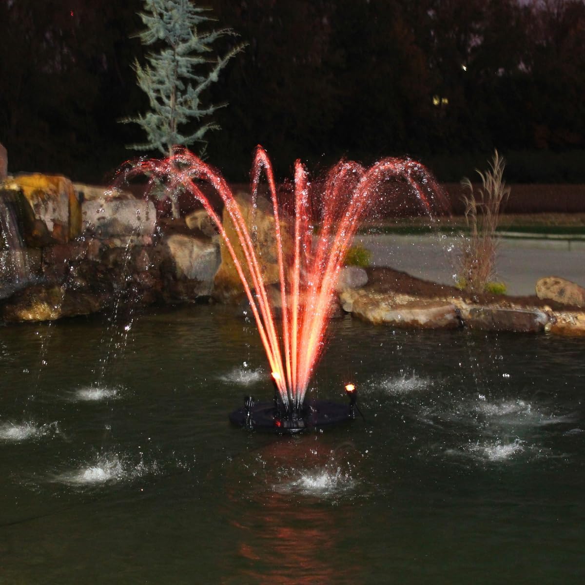 HALF OFF PONDS Floating Fountain – 1/4 HP Pond Aerator, 100' Cord – 3000 GPH Water Pump – 9 Spray Patterns - Color-Changing LED Lights & Control Box – for Ponds & Water Gardens
