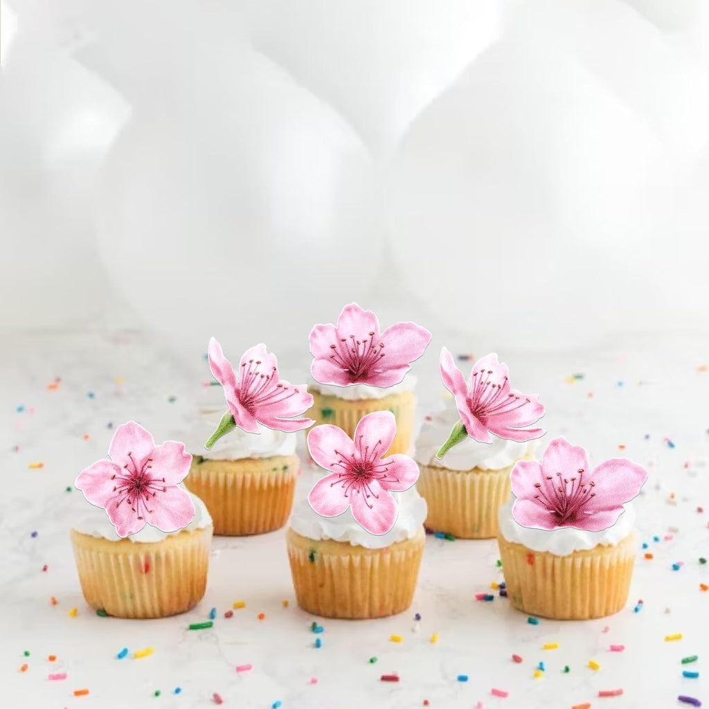 40 PCS Edible Cherry Blossoms Cupcake Toppers Edible Cherry Blossoms Flowers Cake Decorations Wafer Paper Flowers Cupcake Topper for Baby Shower Wedding Birthday Party Decorations Supplies Colorful
