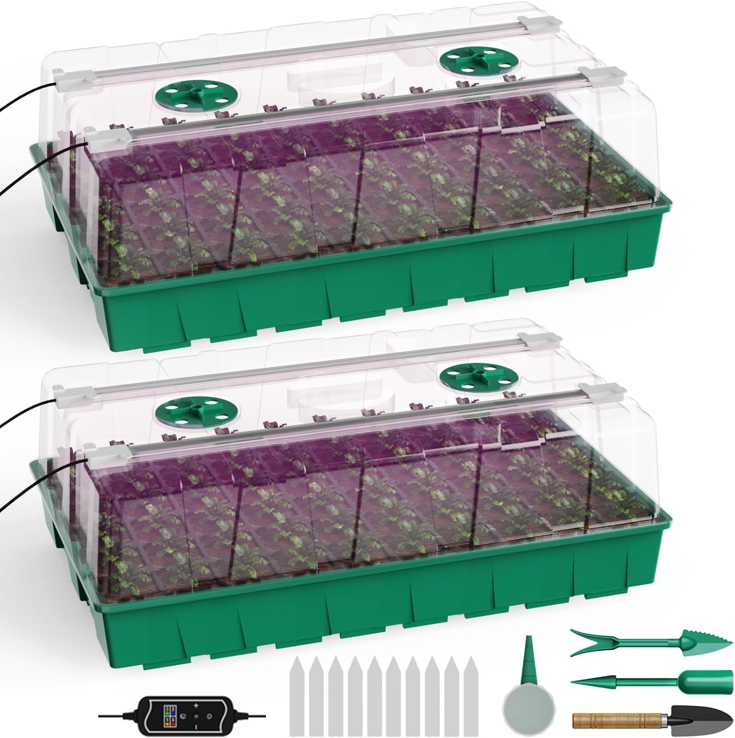 120 Cell Seed Starter Tray, Seed Starter Kit with Growth Light, 3.54-inch Humidity Dome Seedling Germinatio Starter Kit, Indoor Seed Germination Tray for Plant Reproduction and Seed Initiation.