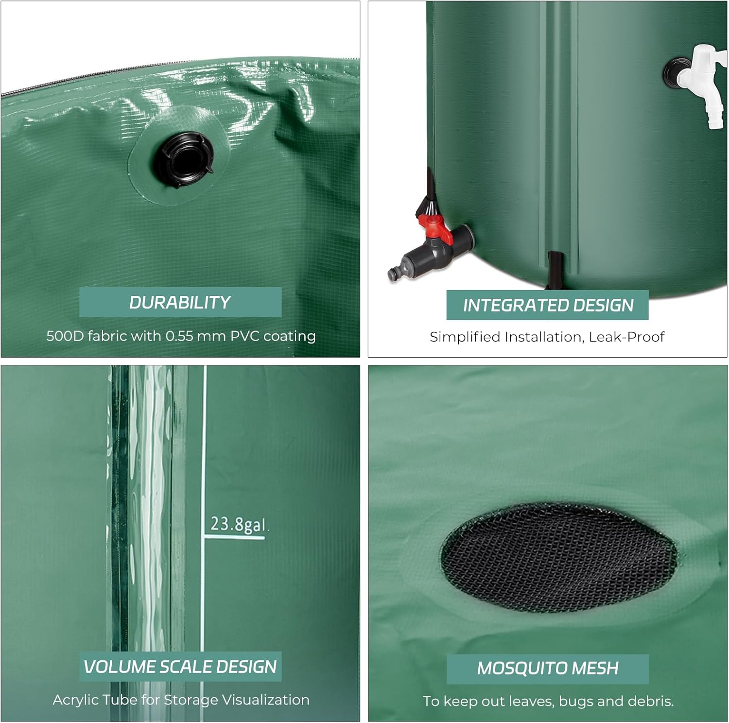 Rain Barrels to Collect Rainwater from Gutter - Rain Collection Barrel Water Barrel Rainwater Collection System Collapsible Rain Barrel Include Filter Two Spigots and Overflow Kit (100 Gallon, Green)