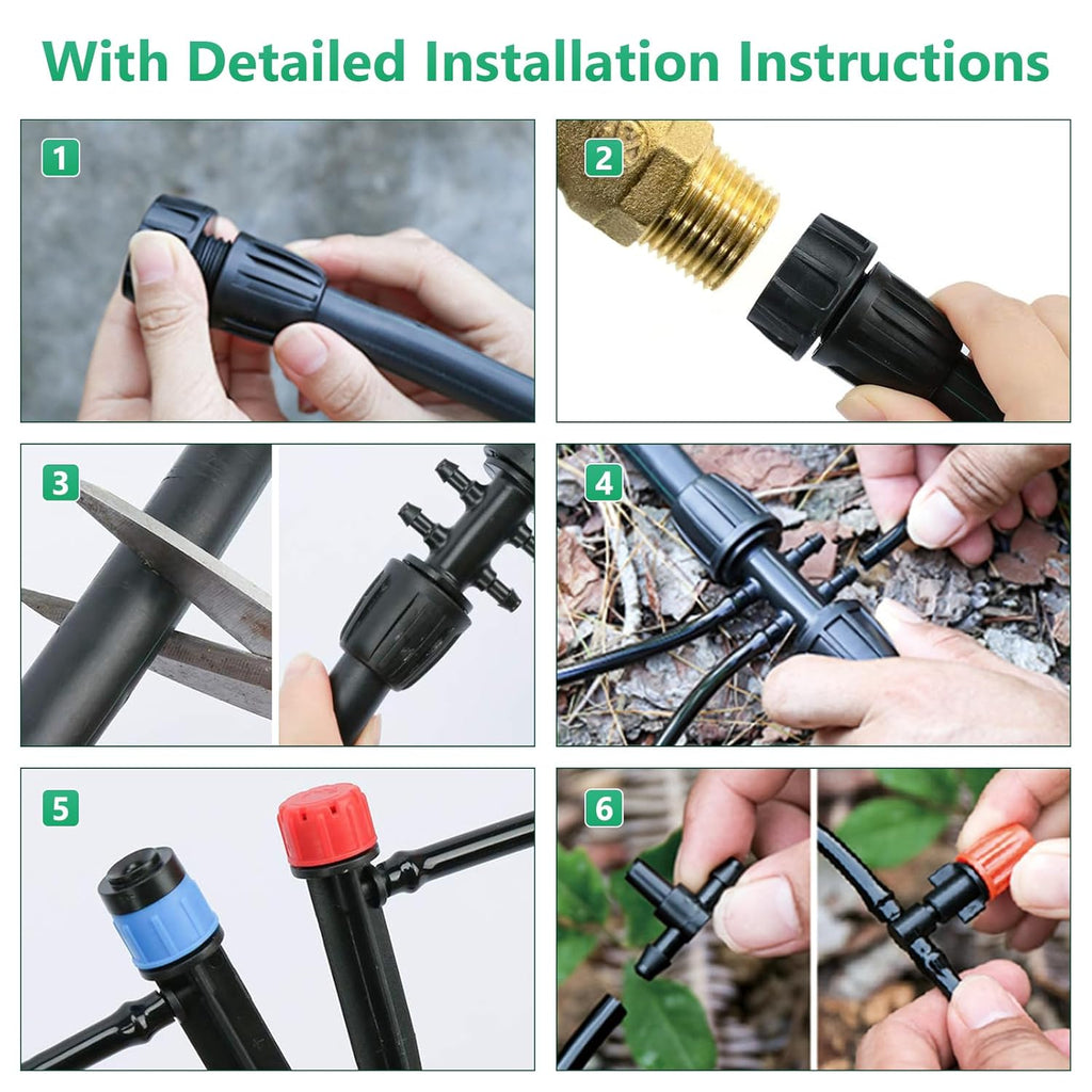 256FT Automatic Drip Irrigation System Kit,Automatic Garden Watering Misting System for Greenhouse, Yard, Plant ，Lawn with 1/2 inch Hose 1/4 inch Distribution Tubing and Accessories